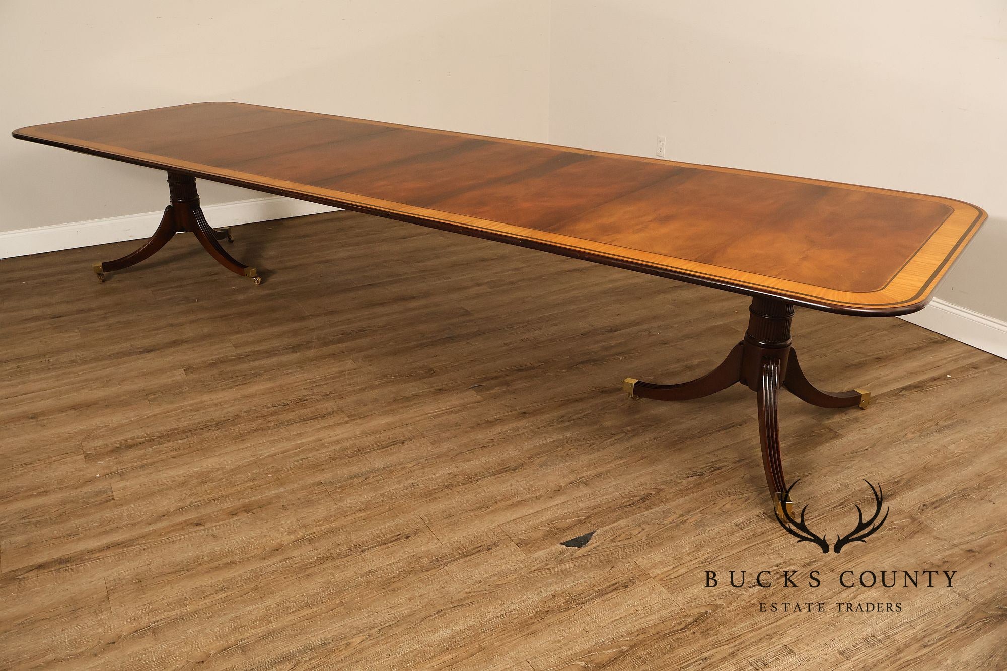 Baker Stately Homes Mahogany Double Pedestal Extendable Dining Table