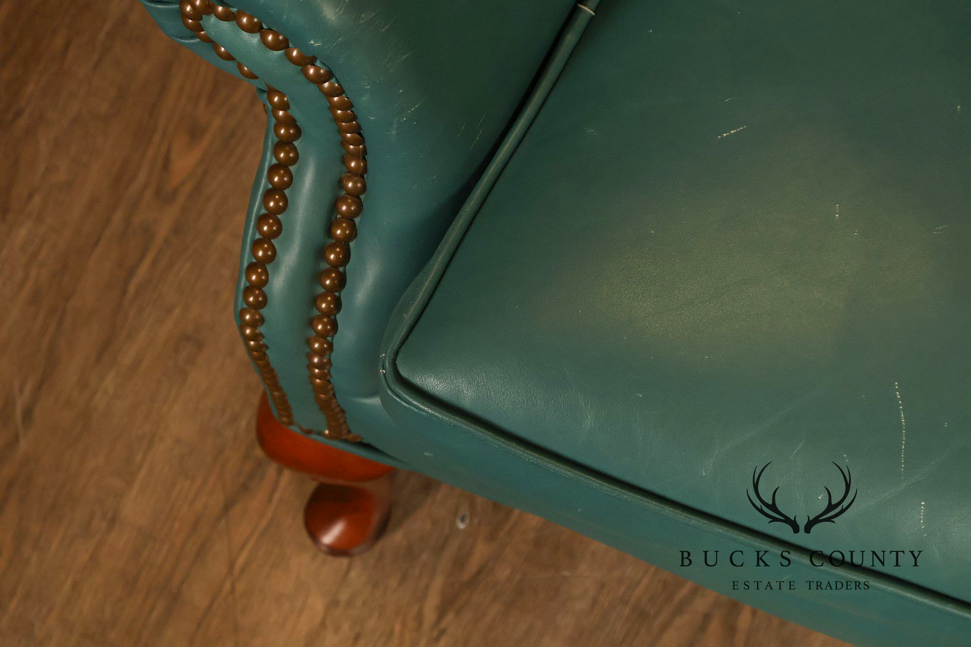 Distinction Furniture Chippendale Style Green Leather Wingback Armchair