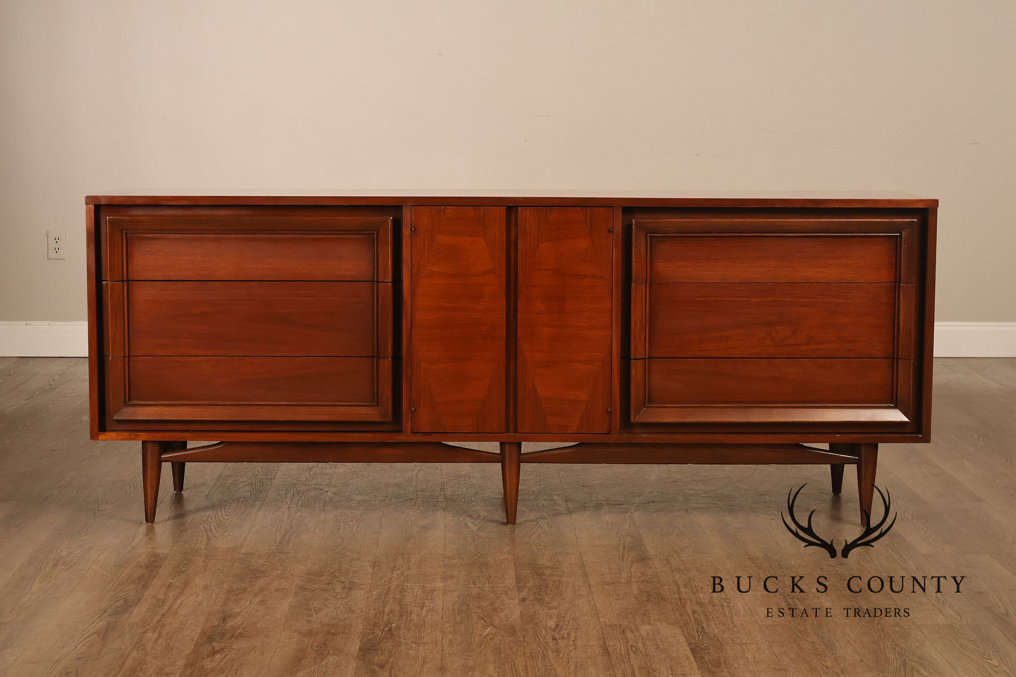 Basic Witz Mid Century Modern Walnut Triple Dresser