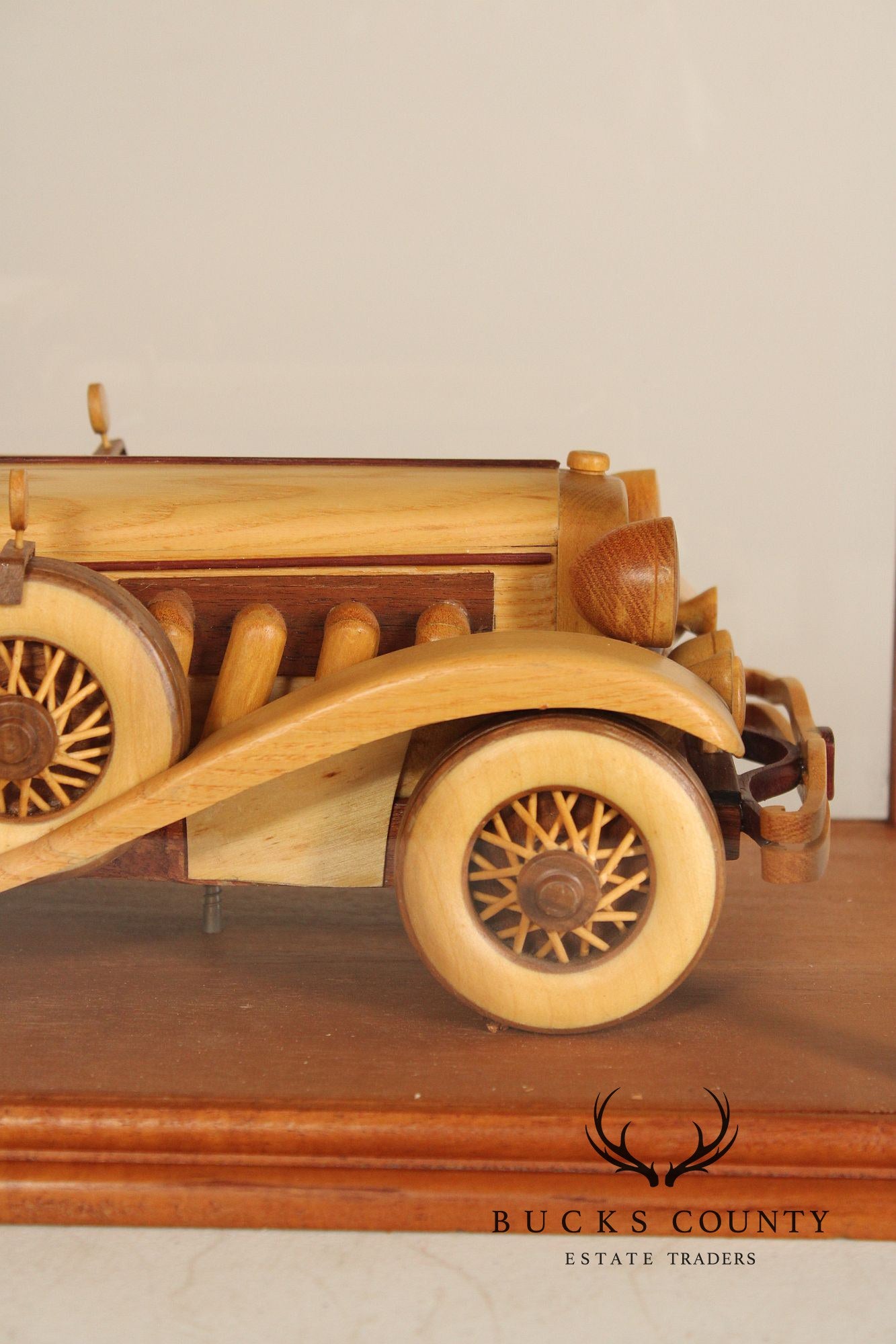 Carved Wood 1930 Duesenberg Model J in Display Case