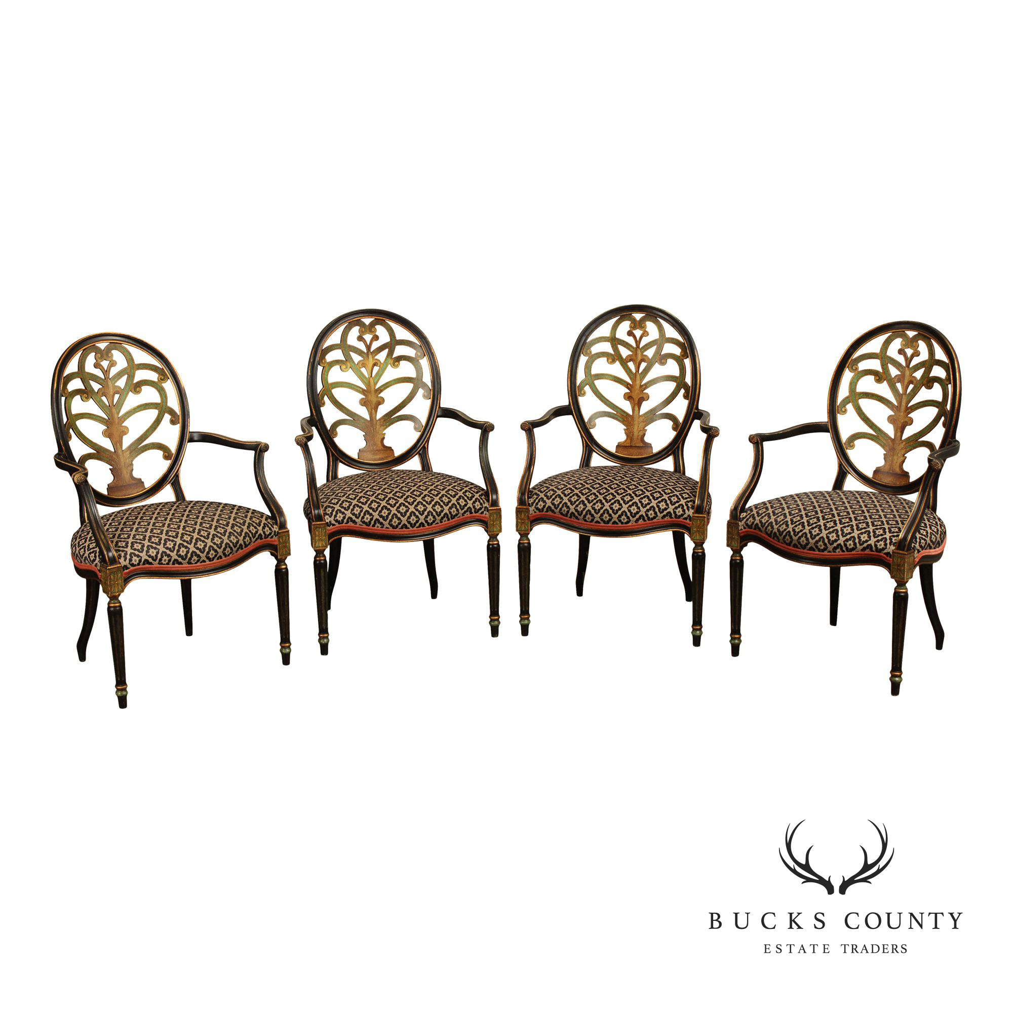 David Michael Louis XVI Style Set of Four Painted Armchairs