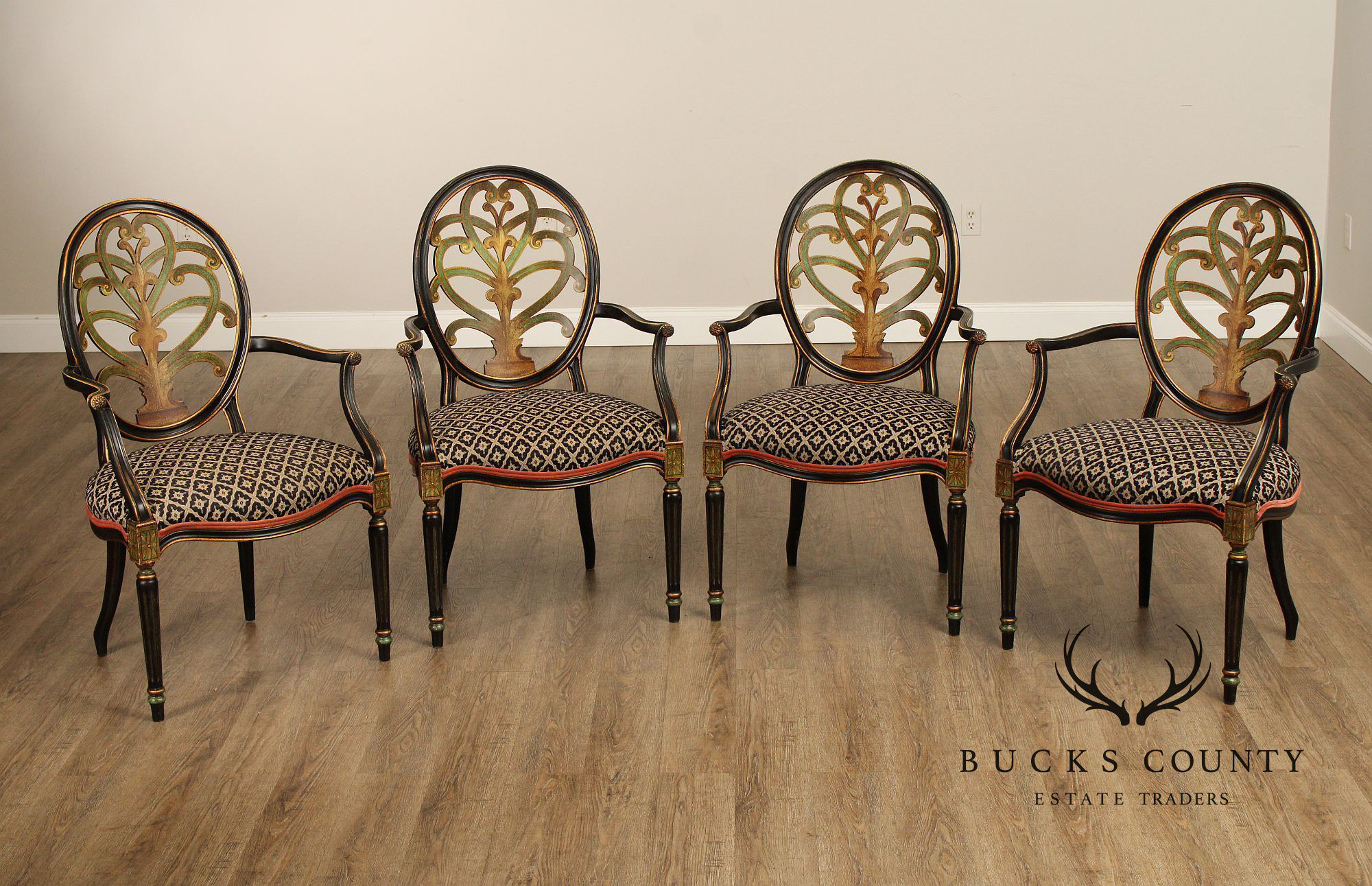 David Michael Louis XVI Style Set of Four Painted Armchairs