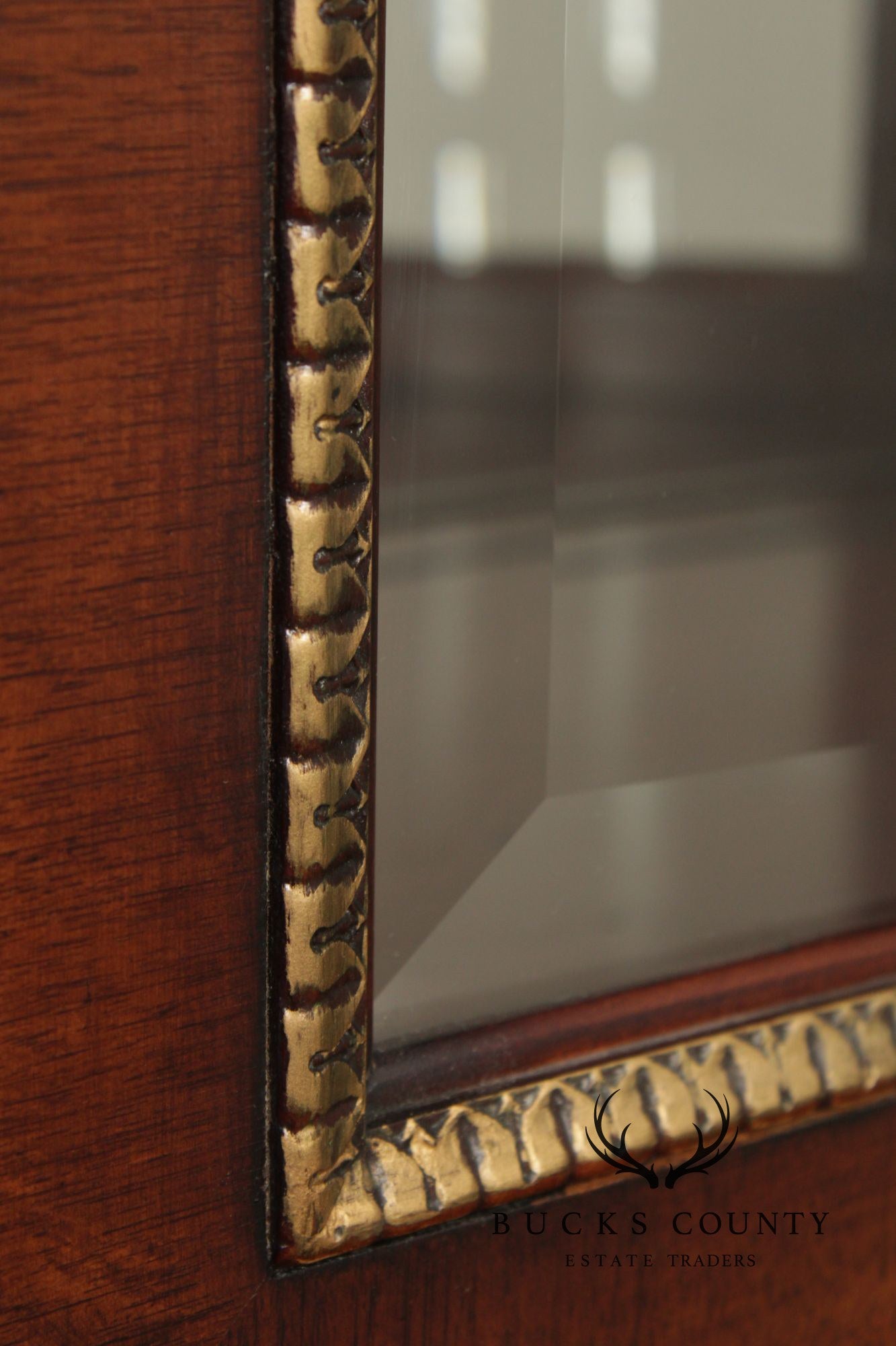 EJ Victor Louis XV Style Mahogany Breakfront China Cabinet With Gold Gilt Trim