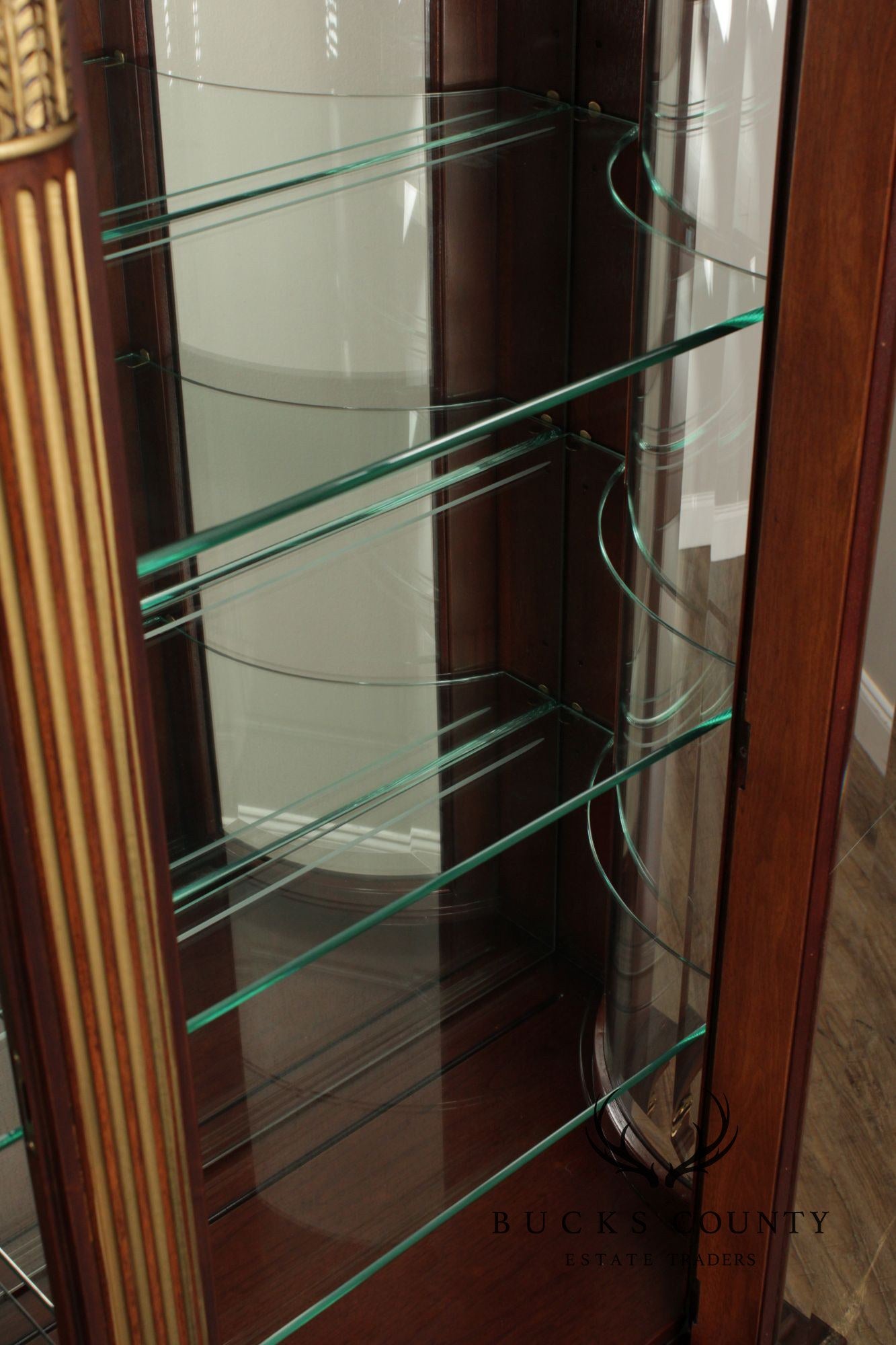 EJ Victor Louis XV Style Mahogany Breakfront China Cabinet With Gold Gilt Trim