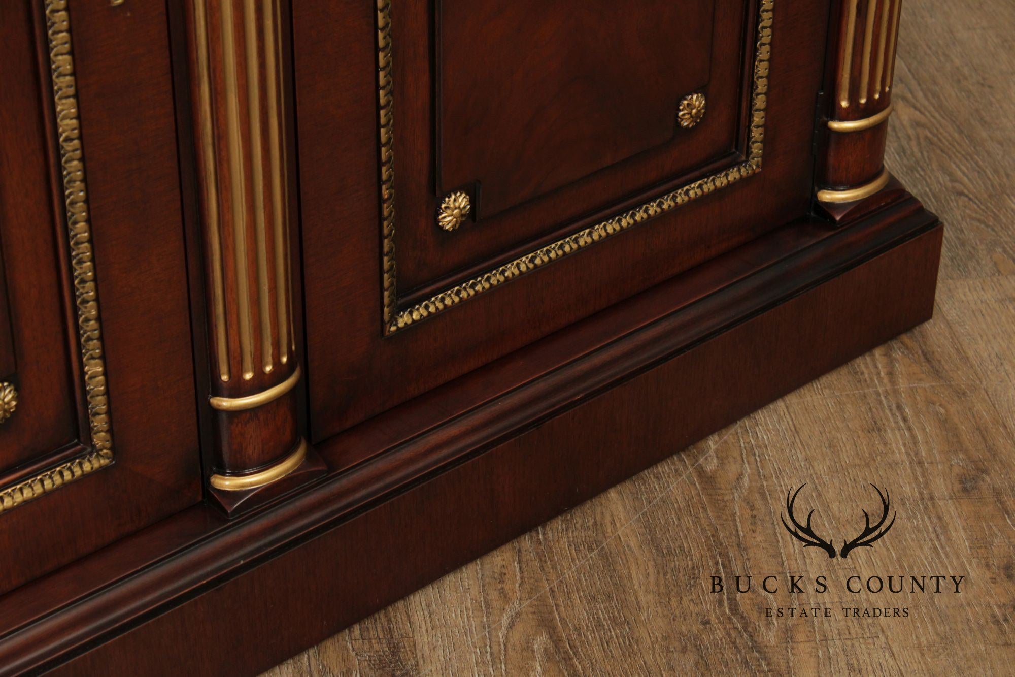 EJ Victor Louis XV Style Mahogany Breakfront China Cabinet With Gold Gilt Trim