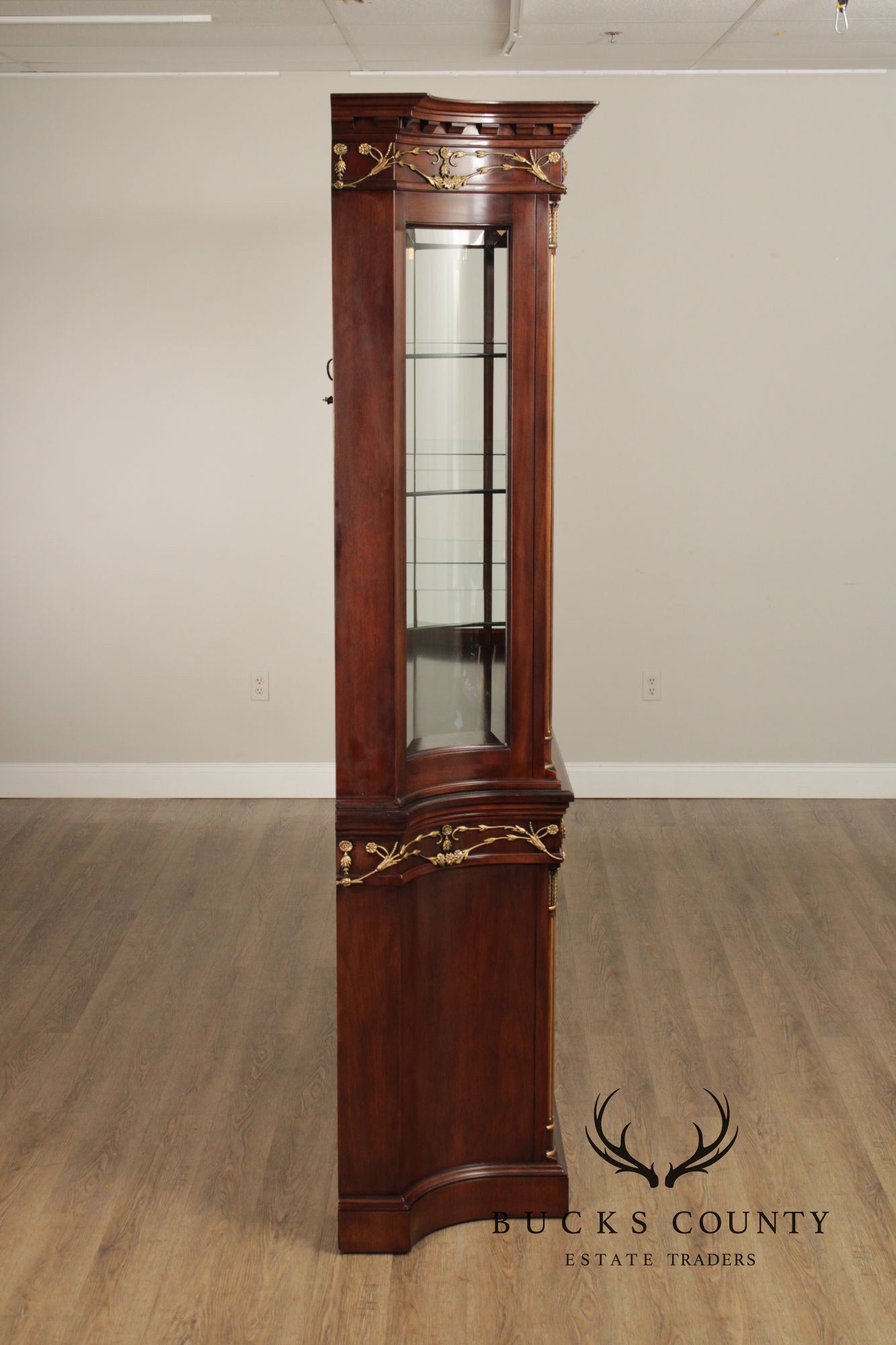 EJ Victor Louis XV Style Mahogany Breakfront China Cabinet With Gold Gilt Trim
