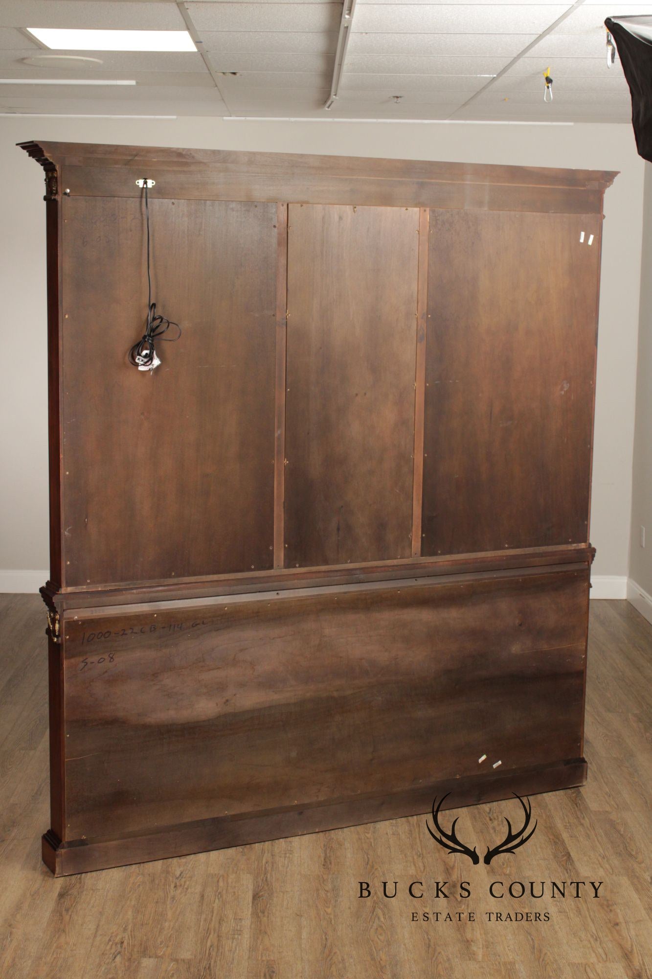 EJ Victor Louis XV Style Mahogany Breakfront China Cabinet With Gold Gilt Trim