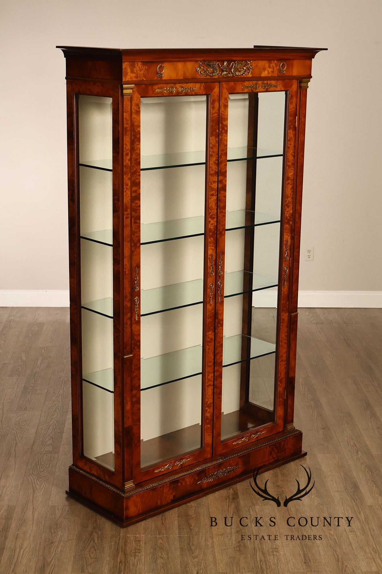 French Empire Style Burl Wood Vitrine Display Cabinet