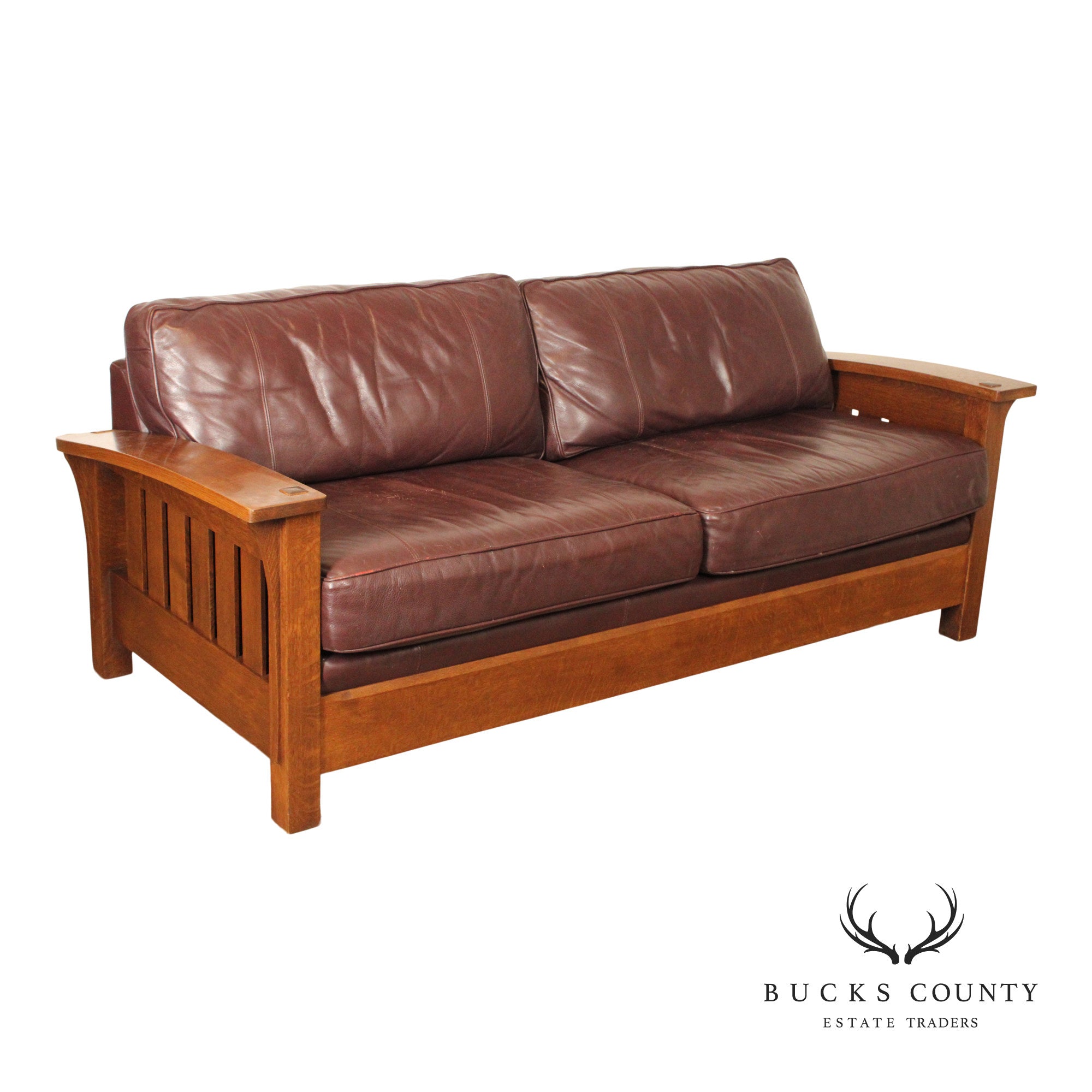 Stickley Mission Collection Oak and Leather Orchard Street Sofa