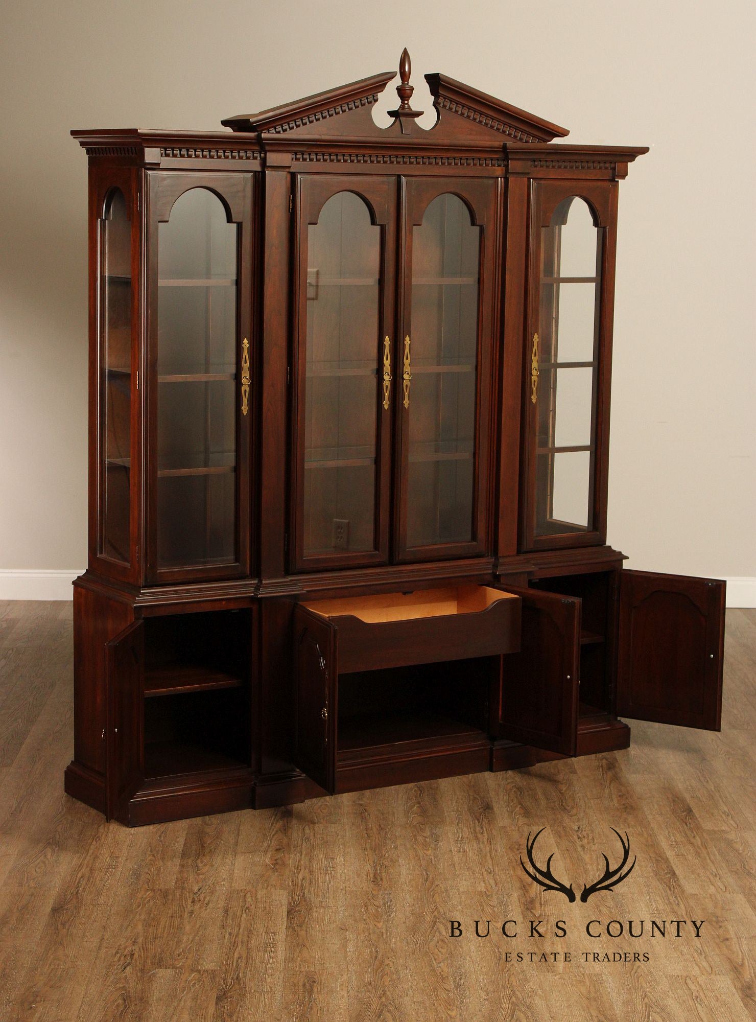 Harden Georgian Style Cherry Breakfront China Cabinet Bookcase