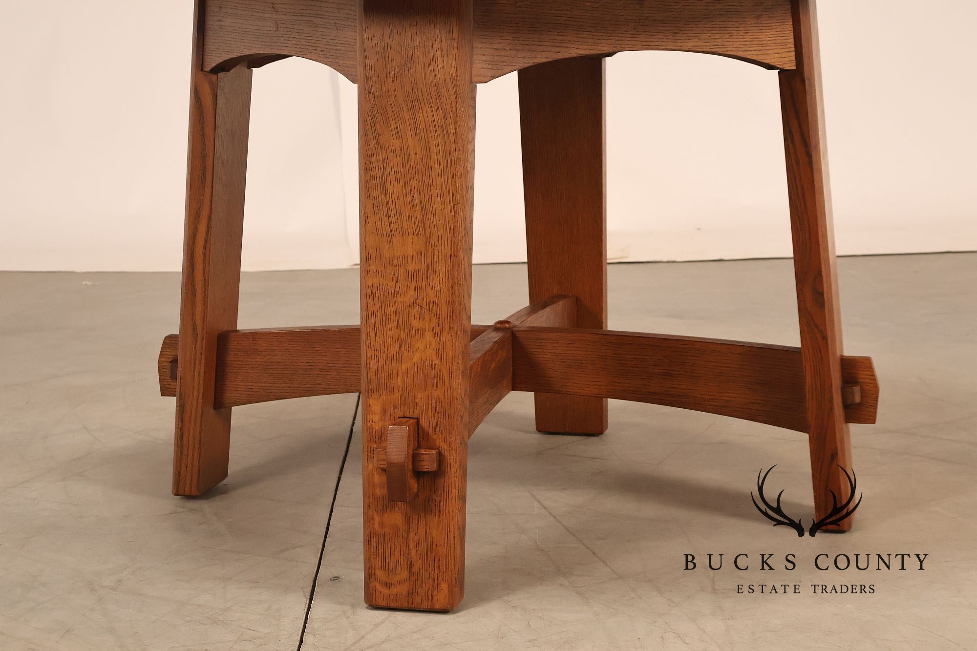 Stickley Commemorative Leather-Top Round Oak Library Table