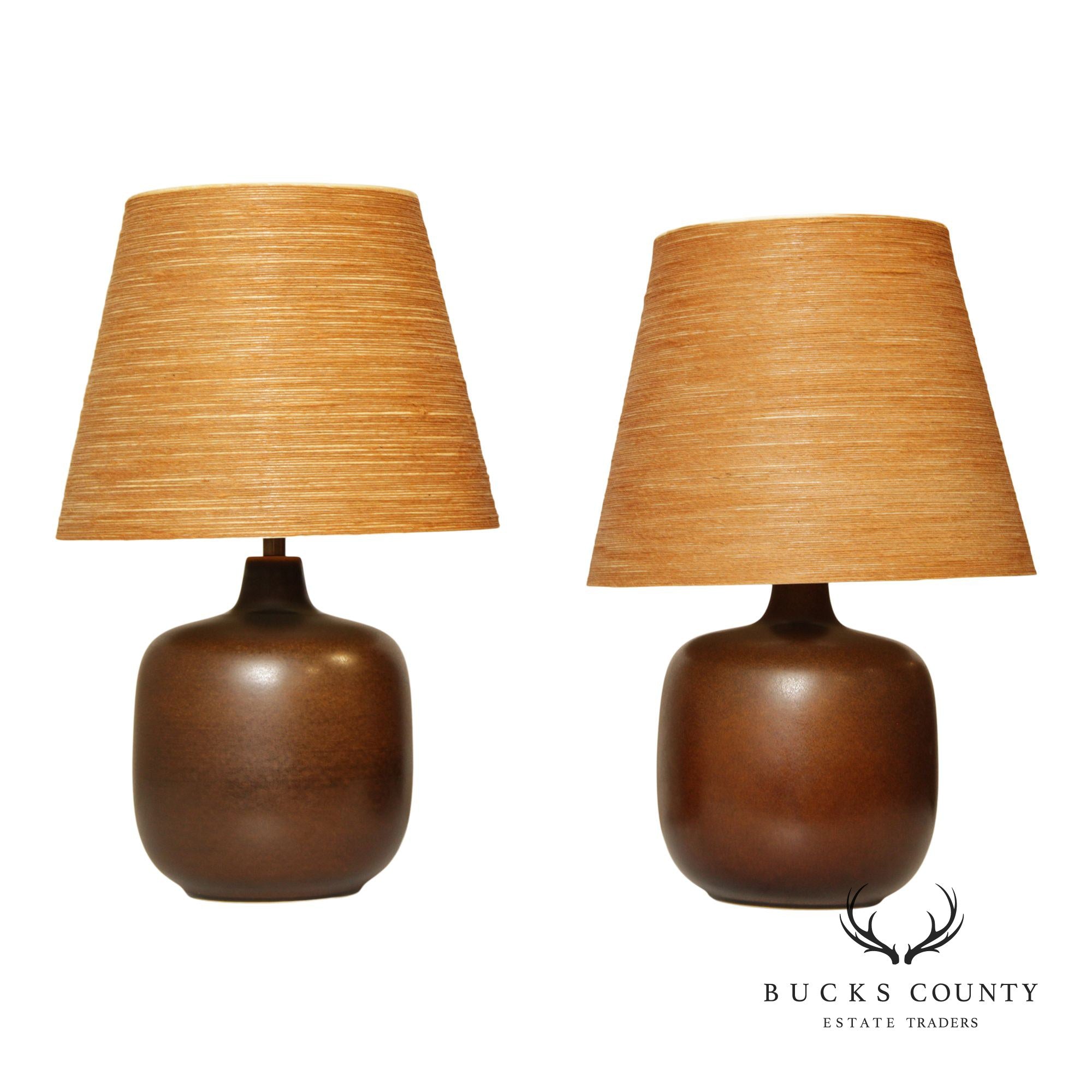 Pair Of Mid-Century Umber Glazed Ceramic Table Lamps By Lotte & Gunnar Bostlund