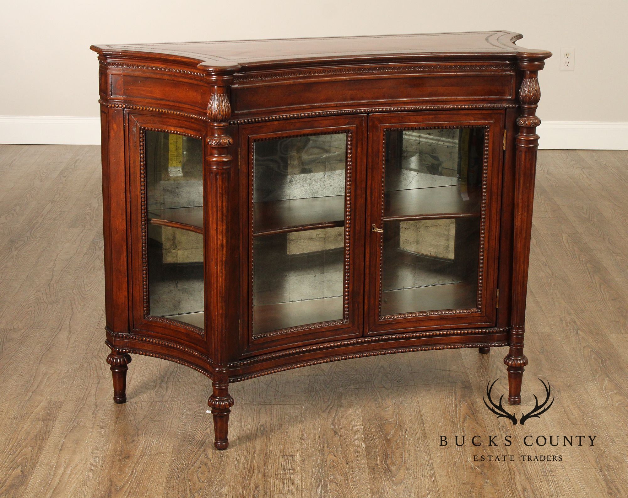 English Regency Style Leather Display Console Cabinet or Bookcase