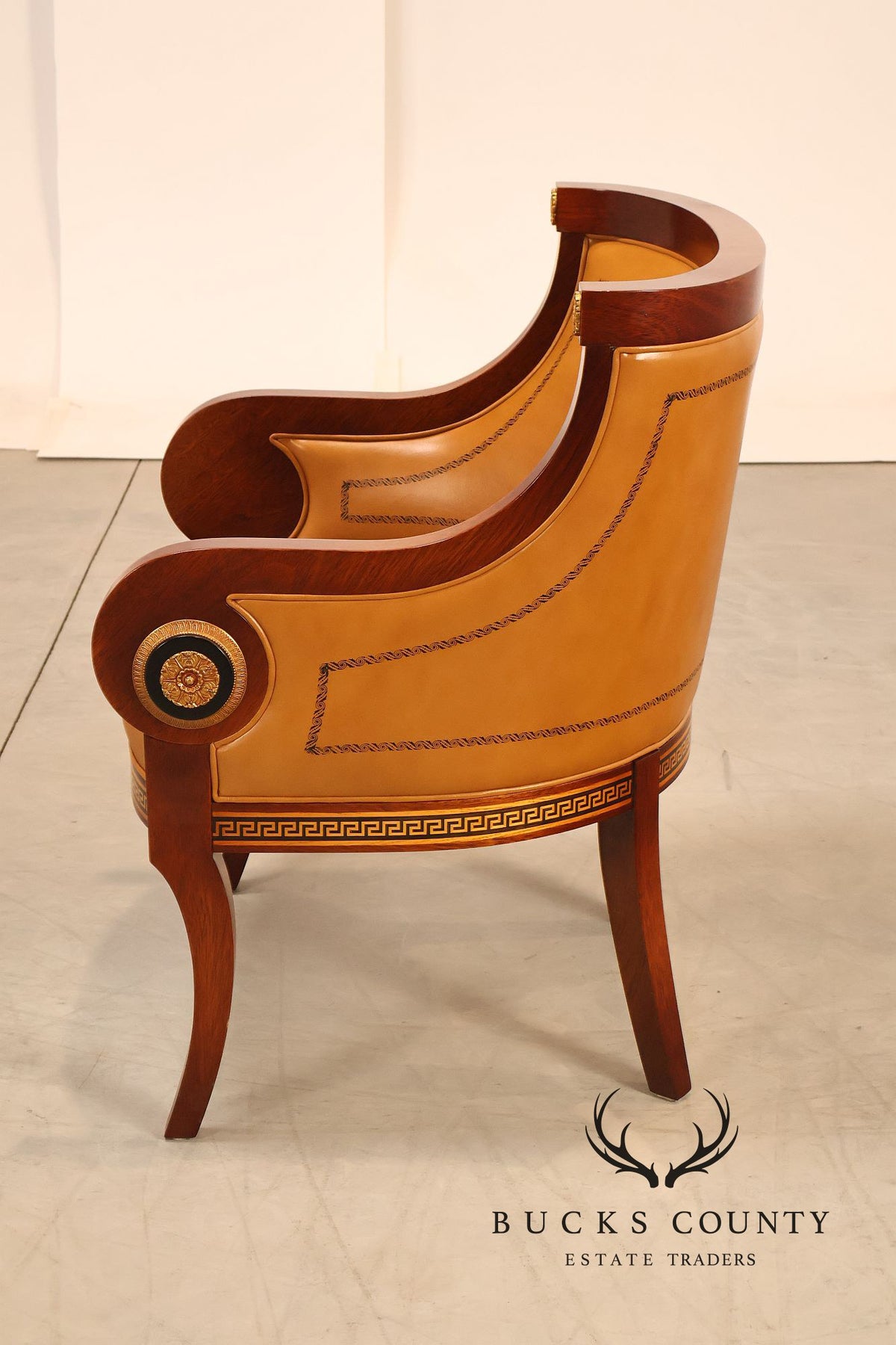 Neoclassical Empire Style Pair Of Mahogany And Leather Armchairs
