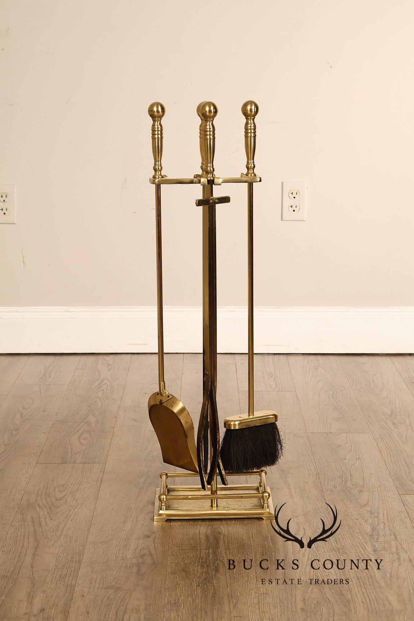 Traditional Brass Five-Piece Fireplace Tool Set