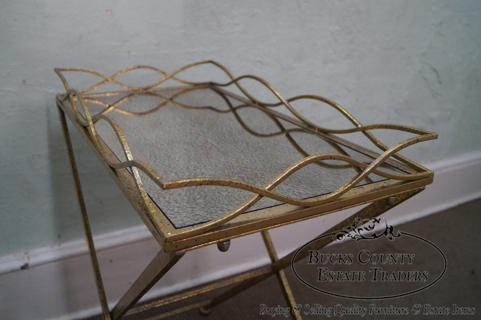 Regency Style Gilt Metal Mirror Top Serving Table