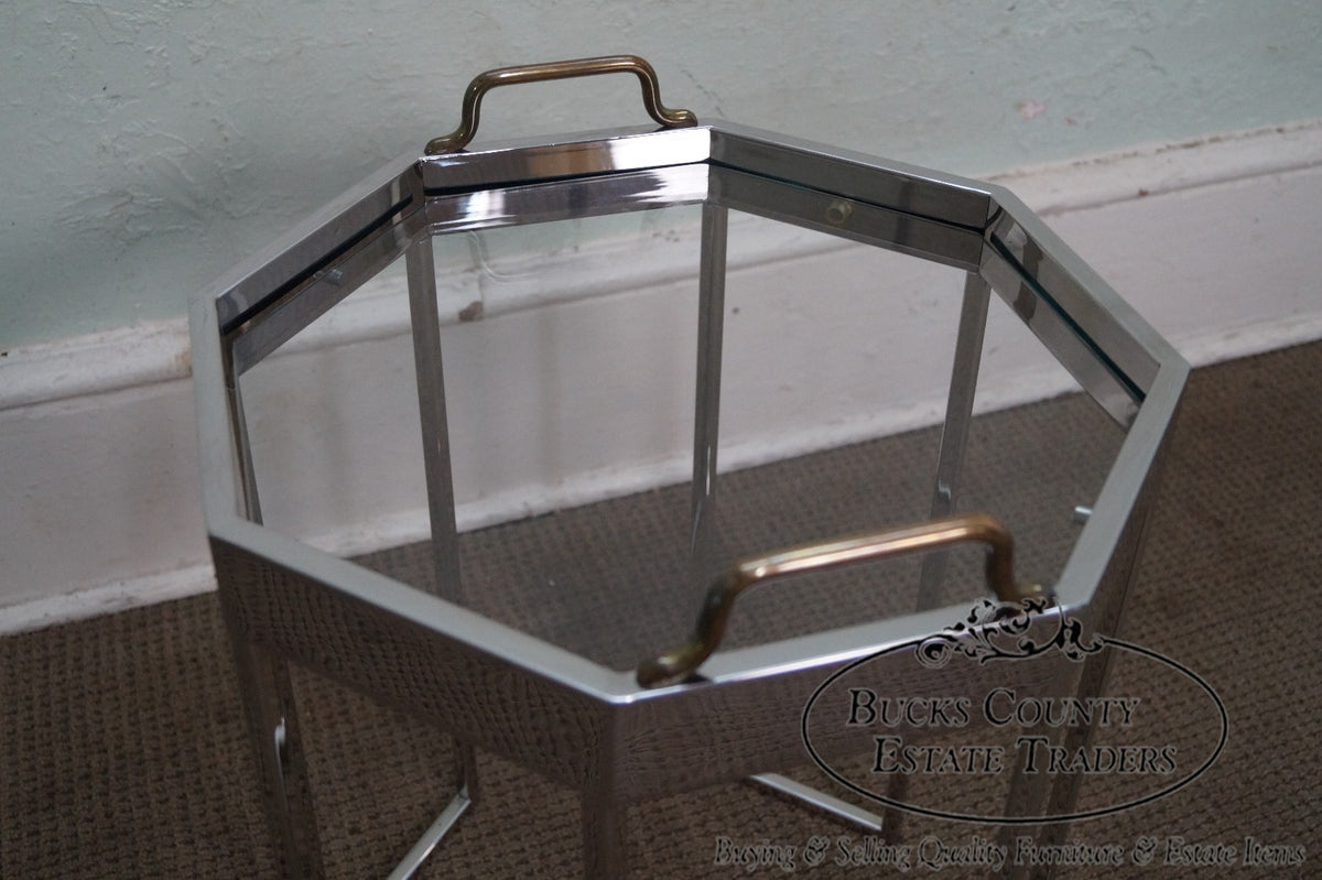 Quality Pair of Chrome & Glass Octagon Side Tables