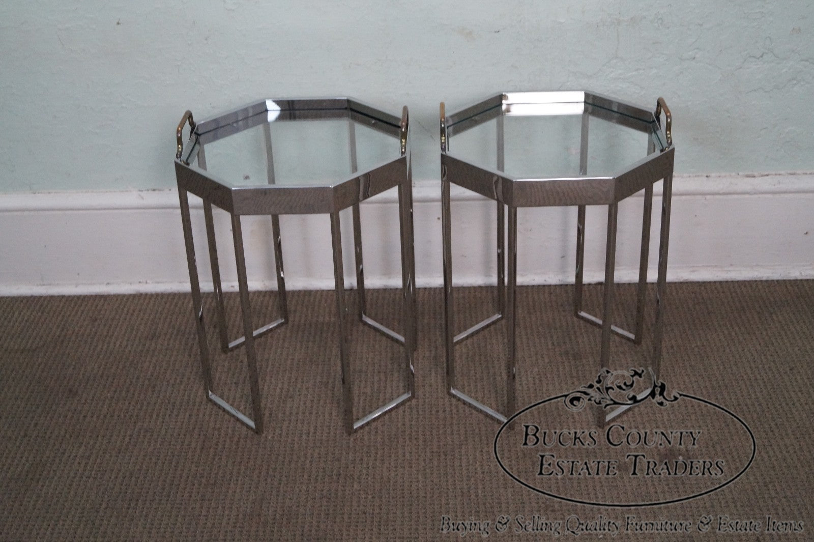Quality Pair of Chrome & Glass Octagon Side Tables