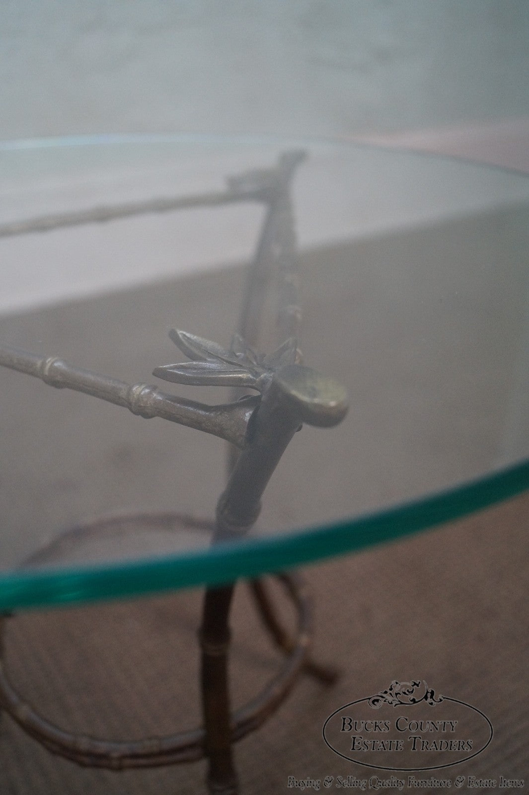 Brass & Glass Faux Bamboo Round Small Side Table