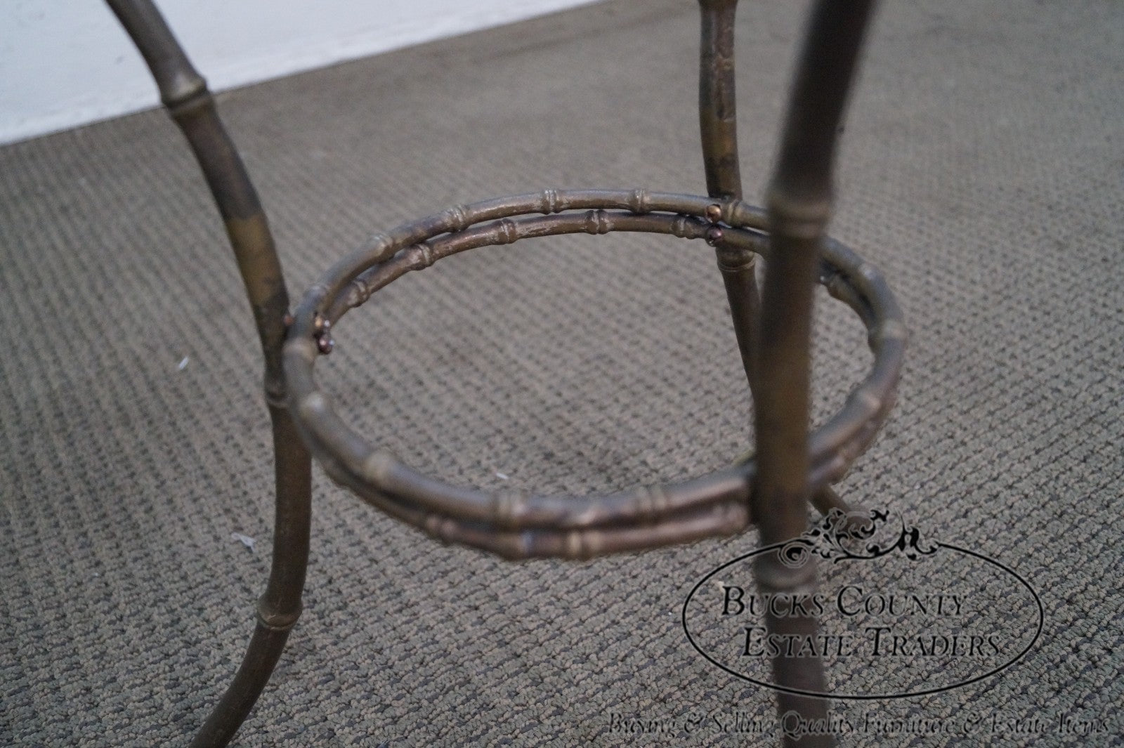 Brass & Glass Faux Bamboo Round Small Side Table