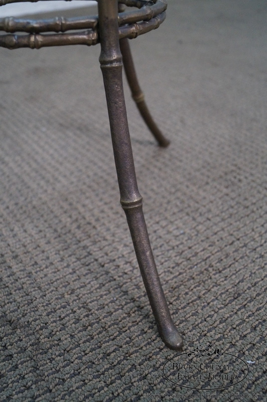 Brass & Glass Faux Bamboo Round Small Side Table