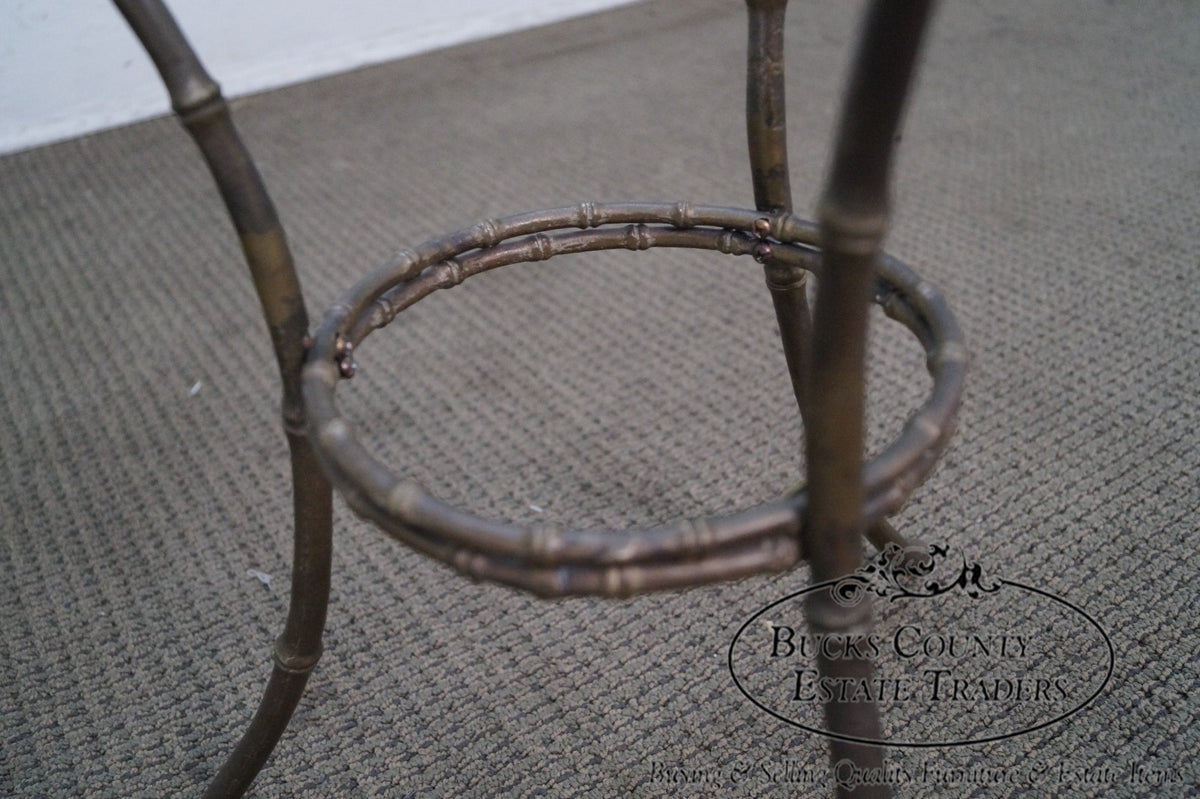 Brass & Glass Faux Bamboo Round Small Side Table