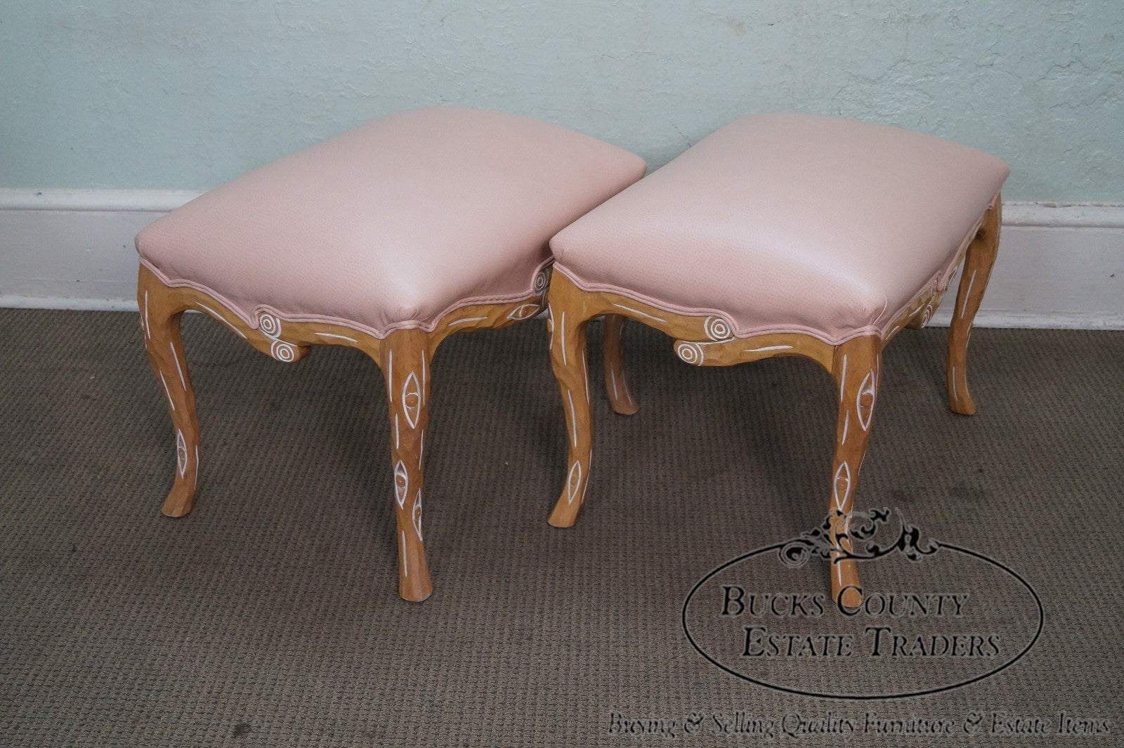 Unusual Pair of Faux Branch Leather Ottomans Benches