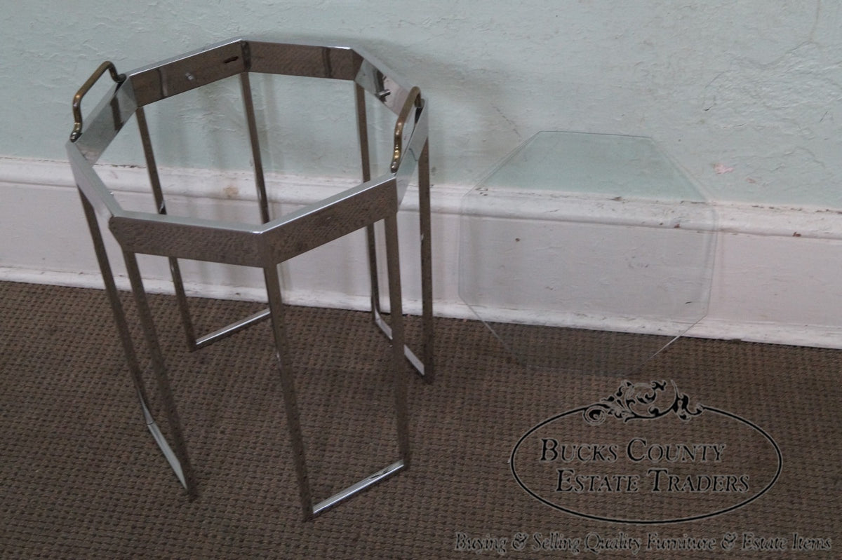 Quality Pair of Chrome & Glass Octagon Side Tables