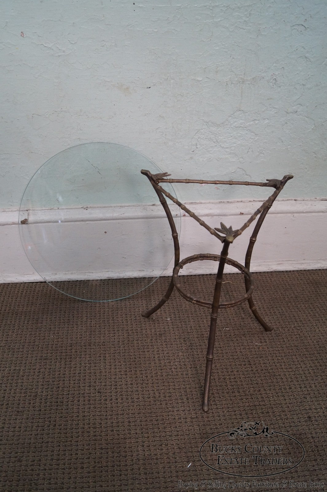 Brass & Glass Faux Bamboo Round Small Side Table
