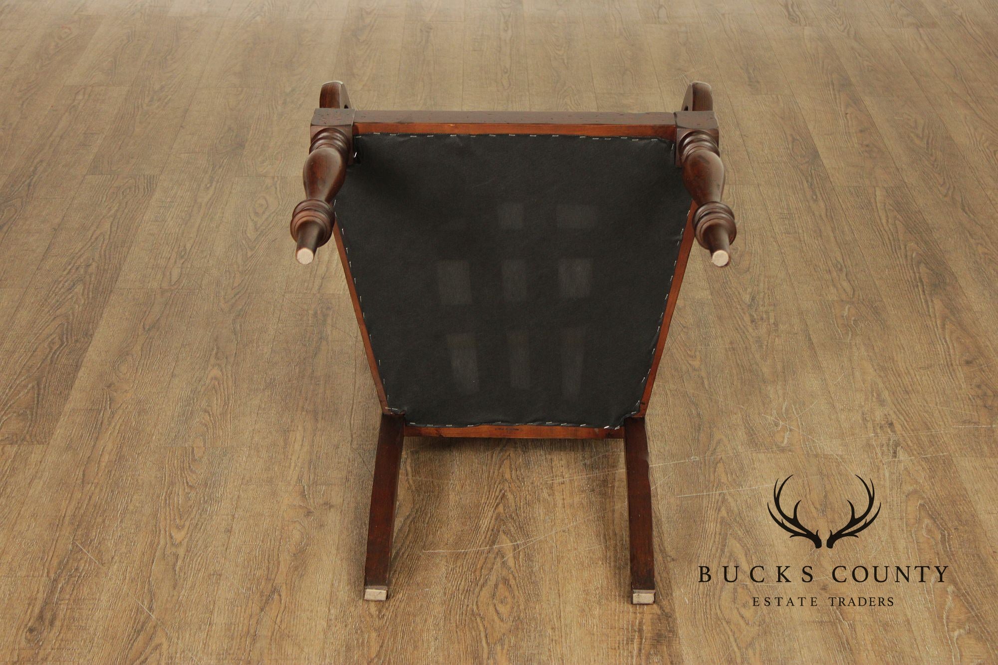 Vintage Anglo-Indian Style Pair of Caned Back Leather Seat Armchairs