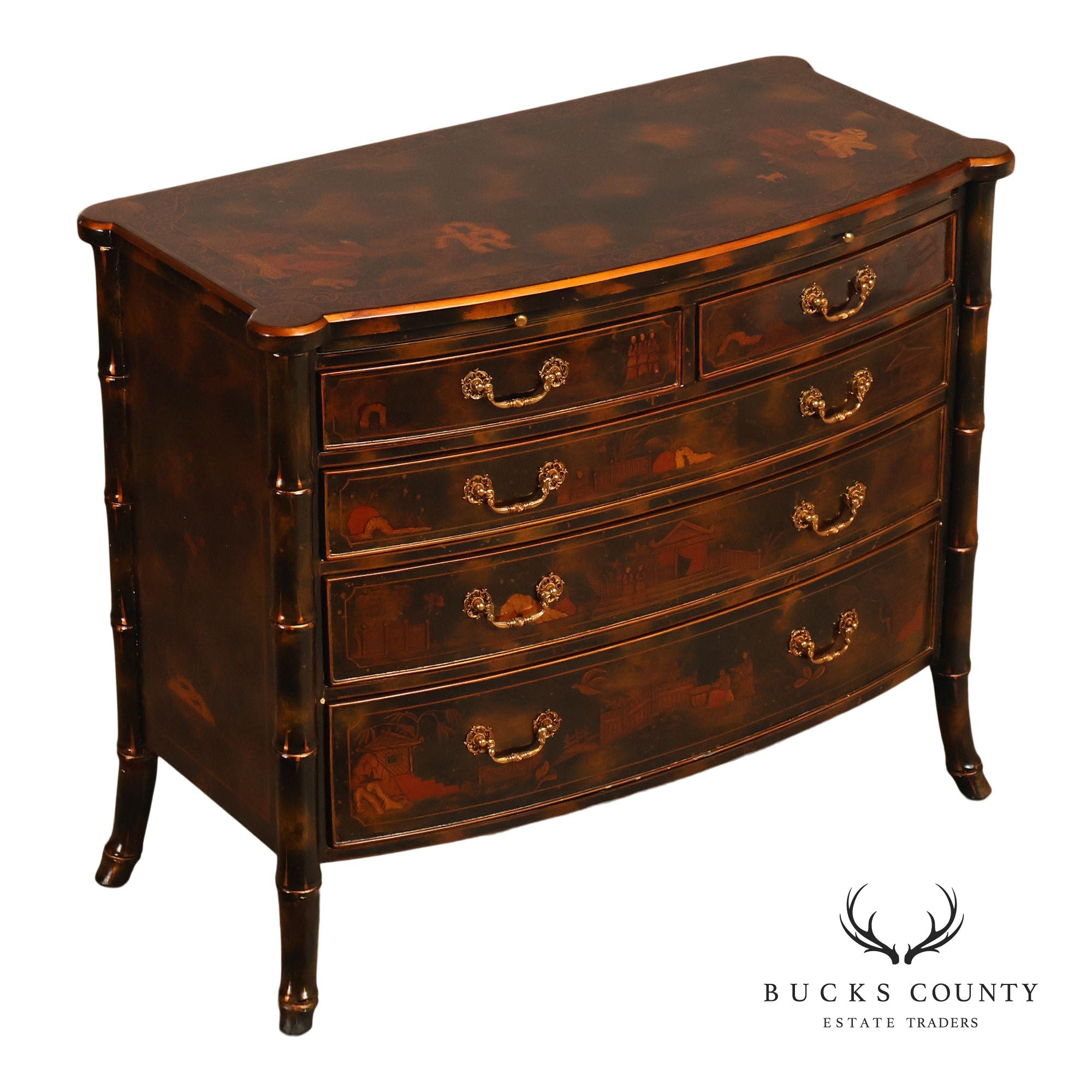 Maitland Smith Chinoiserie Bow Front Chest of Drawers