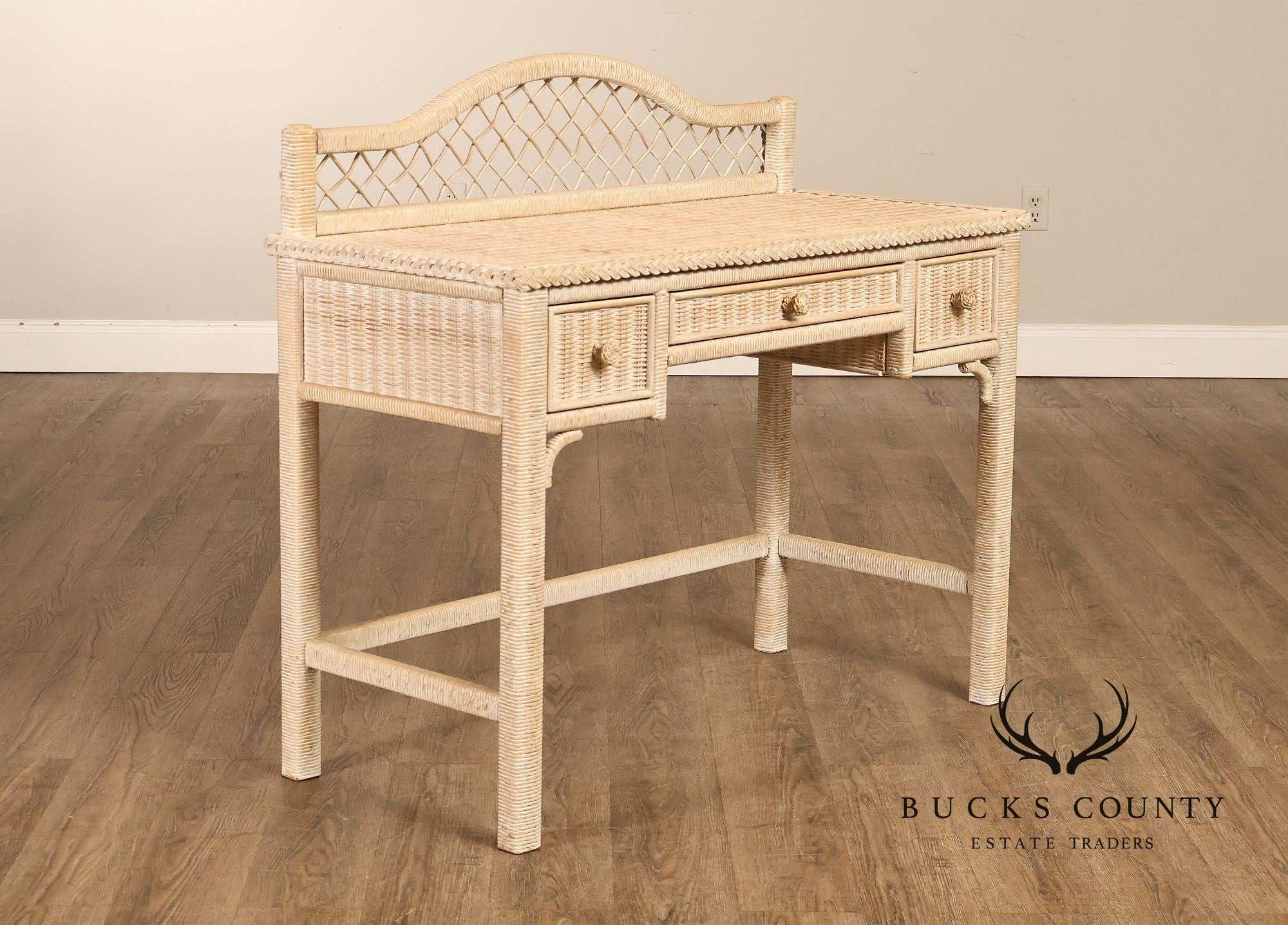 Lexington Henry Link Wicker Vanity Or Writing Desk and Chair