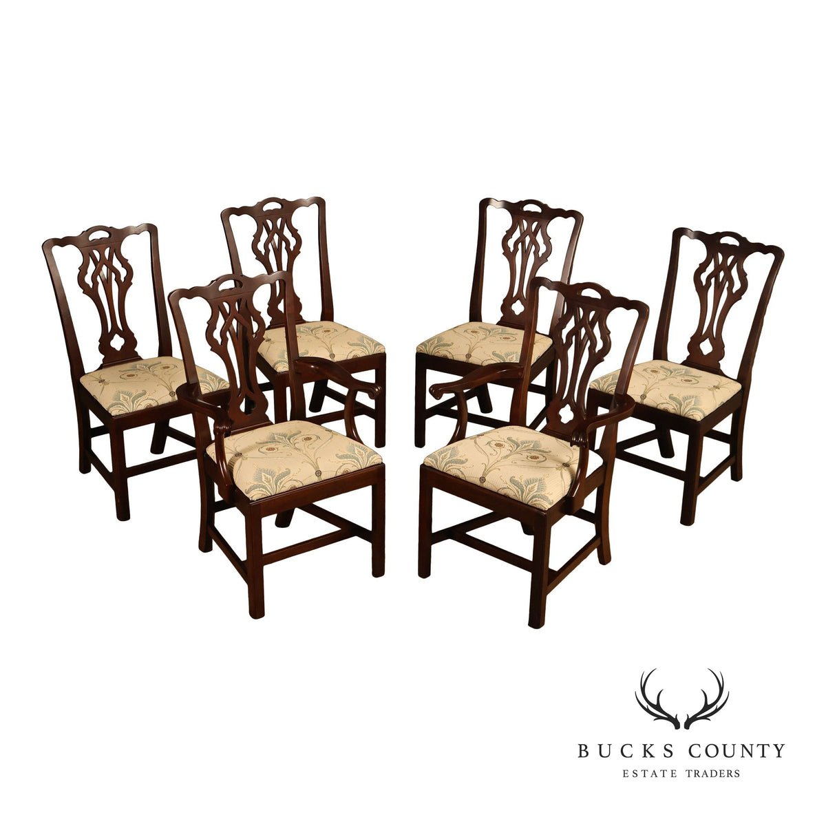 Statton Chippendale Style Set of Six Cherry Dining Chairs