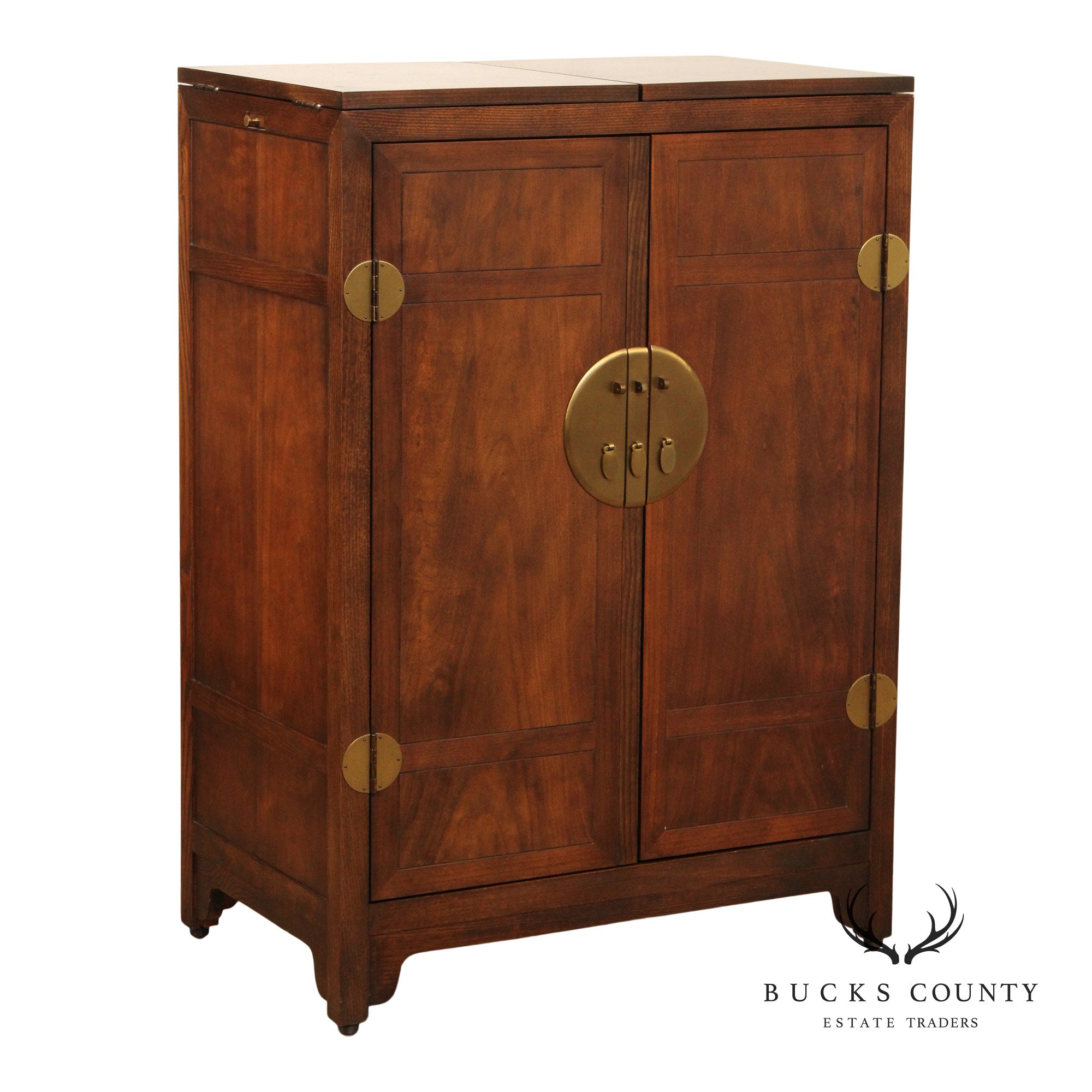 Baker, Michael Taylor Asian Inspired Walnut Flip Top Bar Cabinet