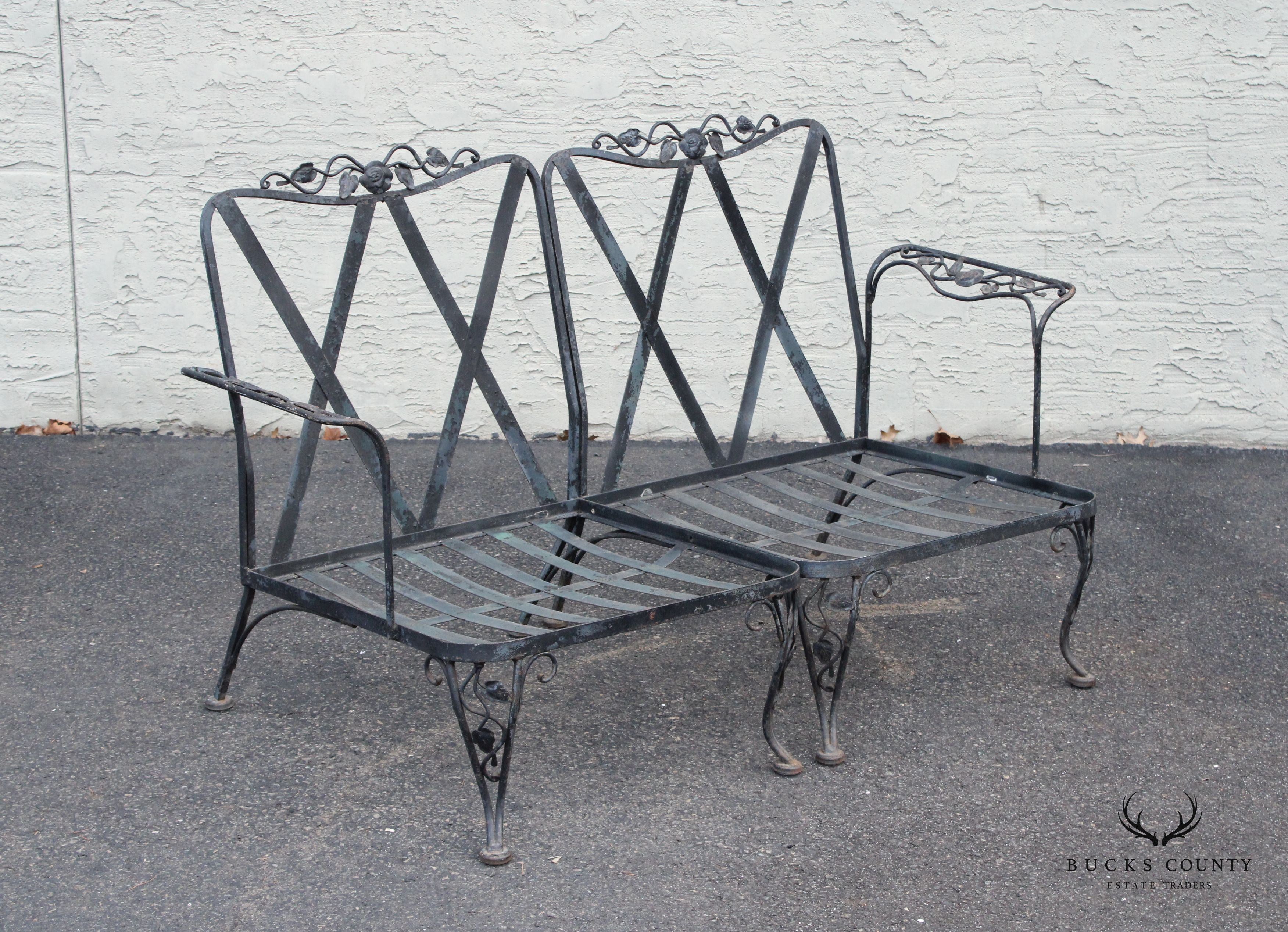 Woodard 'Chantilly Rose' Wrought Iron Two-Piece Outdoor Patio Bench