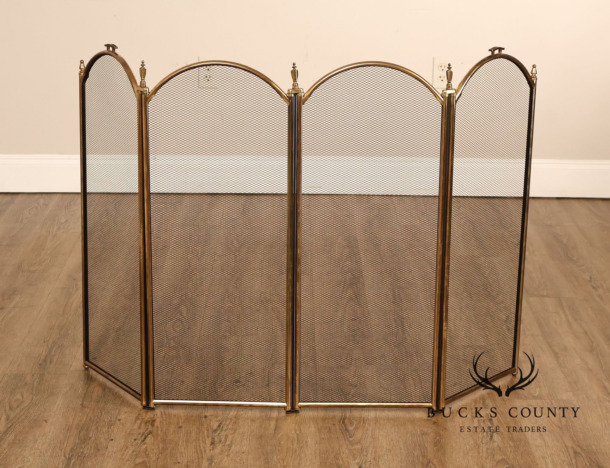 Vintage Brass Four-Panel Folding Fireplace Screen
