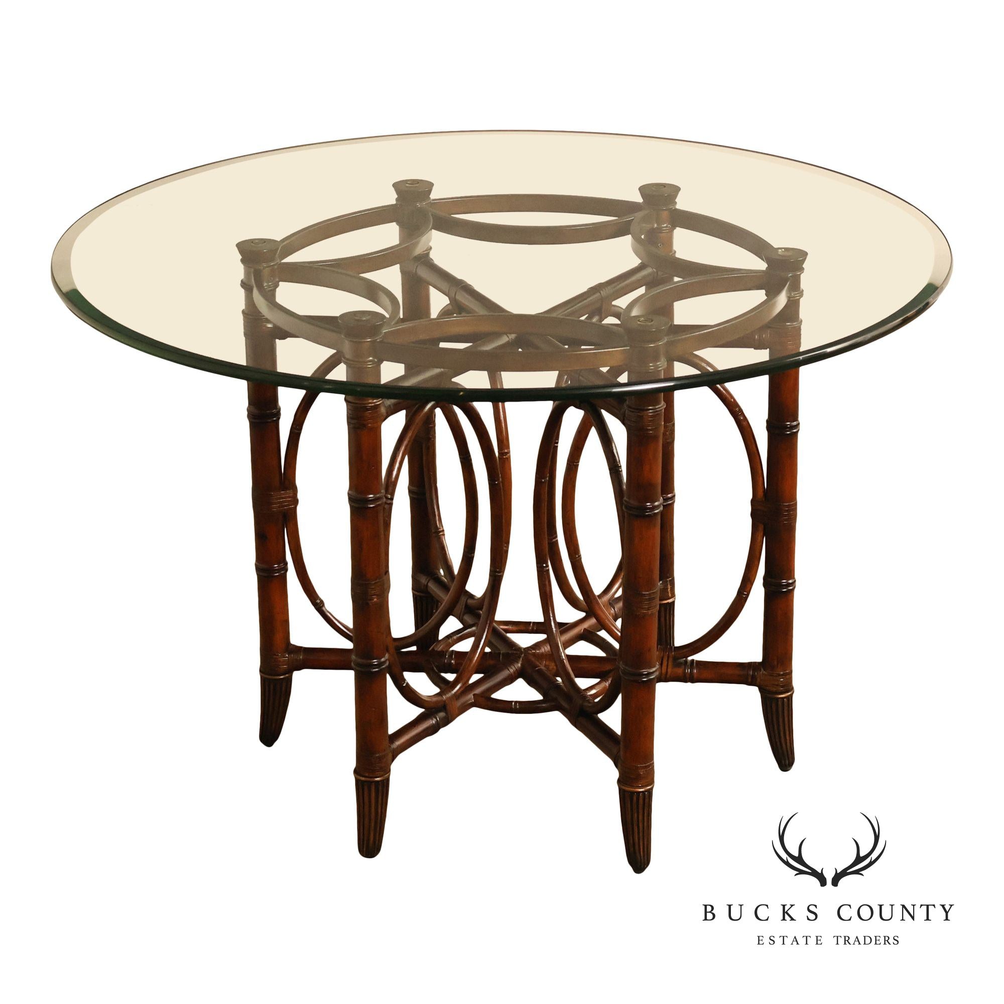 Faux Bamboo Base 48" Round Glass Top Dining Table
