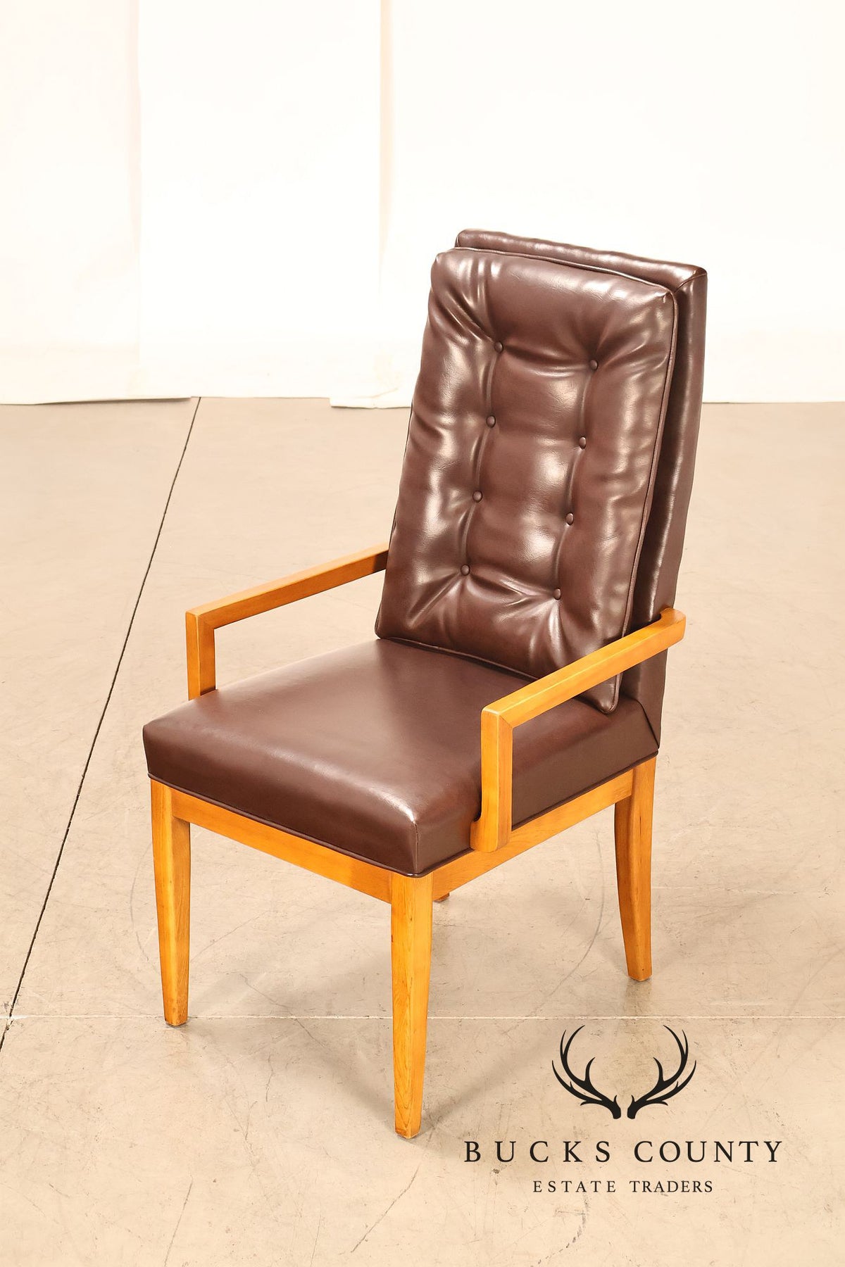 Mid Century Modern Set of Eight Walnut and Leather Dining Chairs