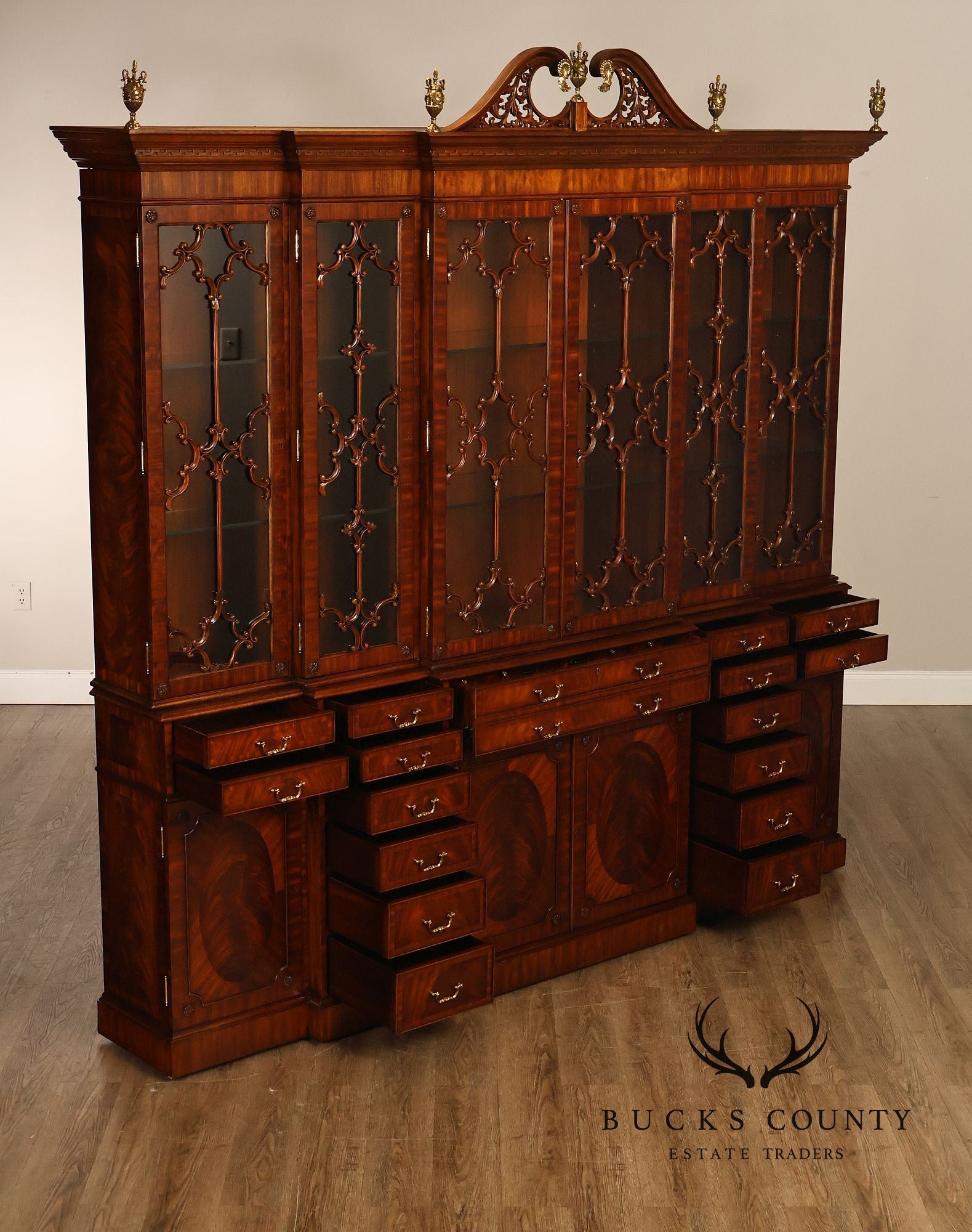 Maitland Smith Georgian Style Large Mahogany Breakfront Bookcase
