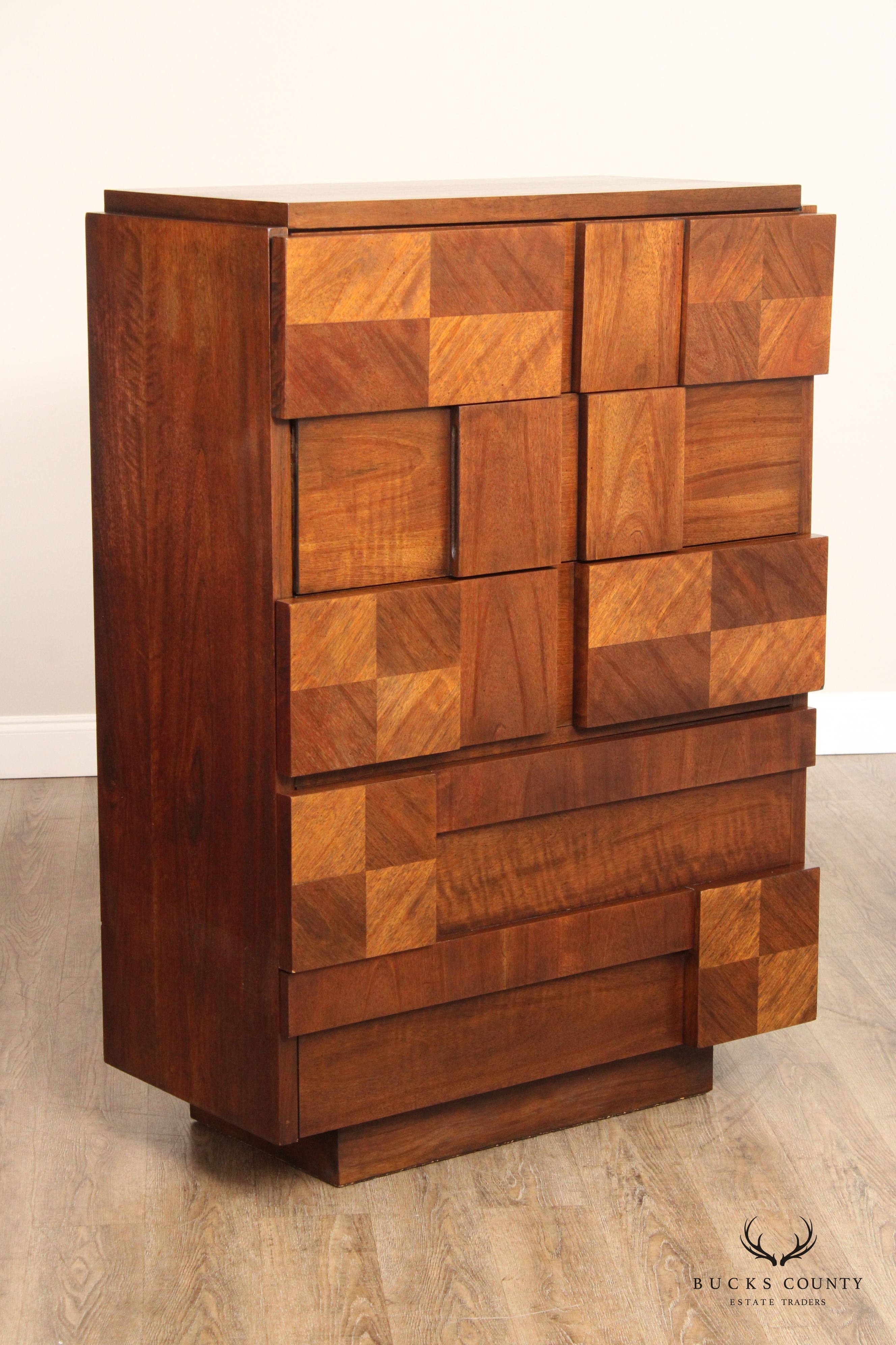 Lane Brutalist Style Staccato Walnut High Chest