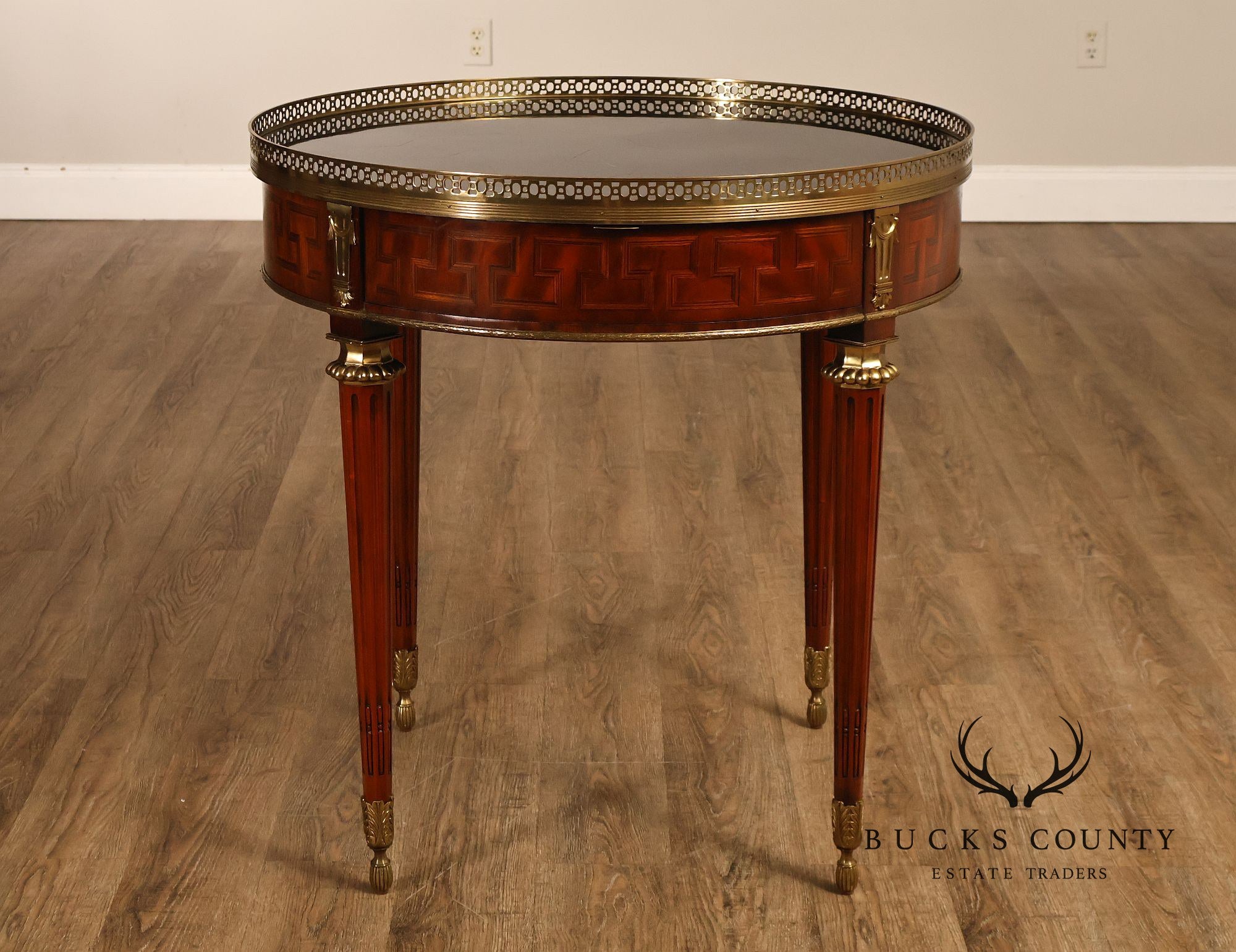 Maitland Smith Louis XVI Style Marquetry Center Table With Brass Gallery