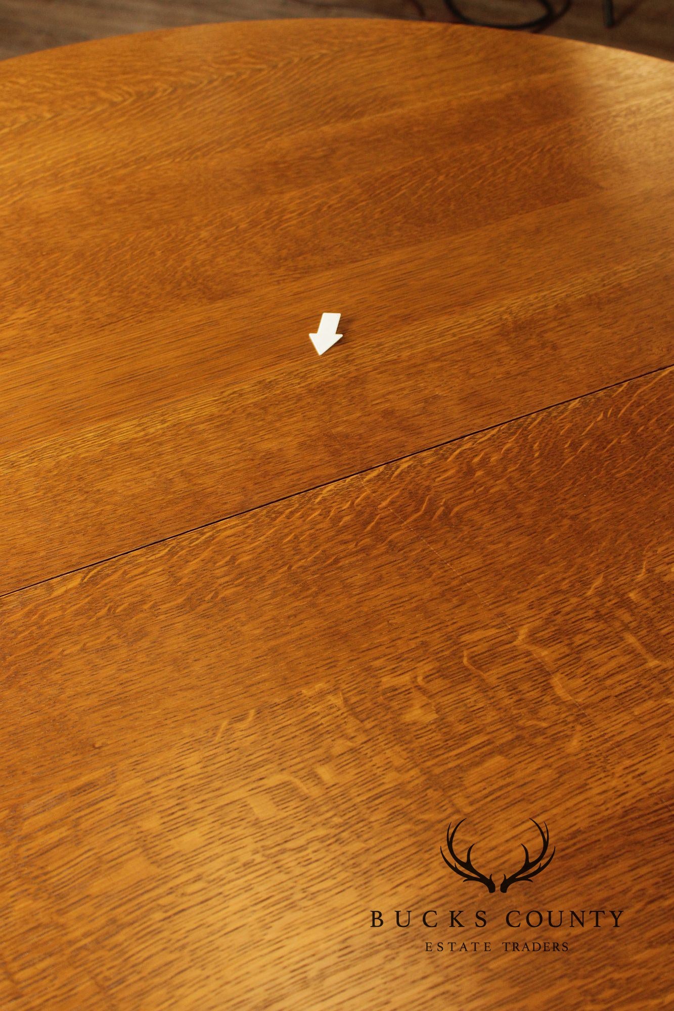 Stickley Mission Collection Round Oak Pedestal Expandable Dining Table