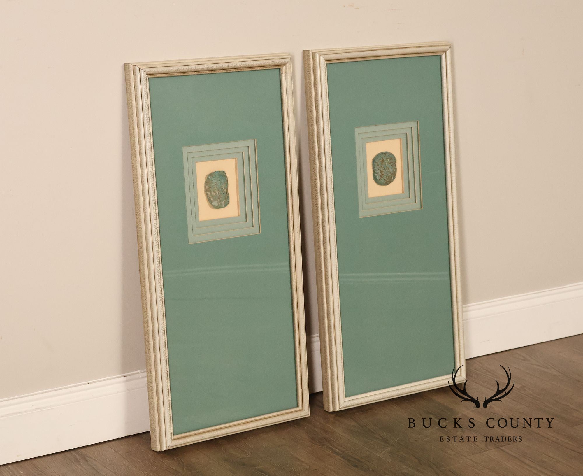Kinder-Harris Pair Of Framed Turquoise Mask Wall Art, Dated 1987