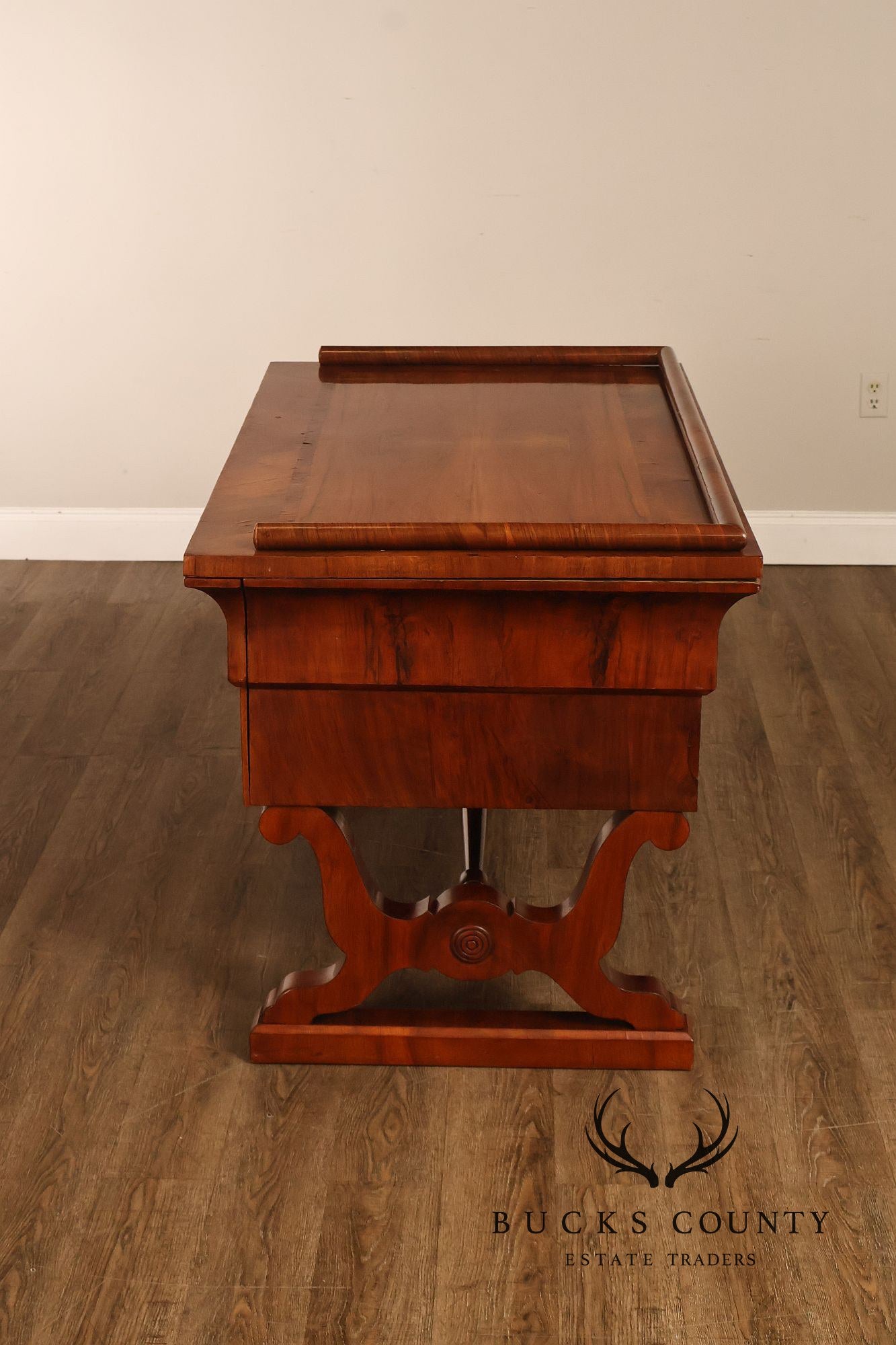 Antique 19th Century Biedermeier Walnut Five Drawer Writing Desk