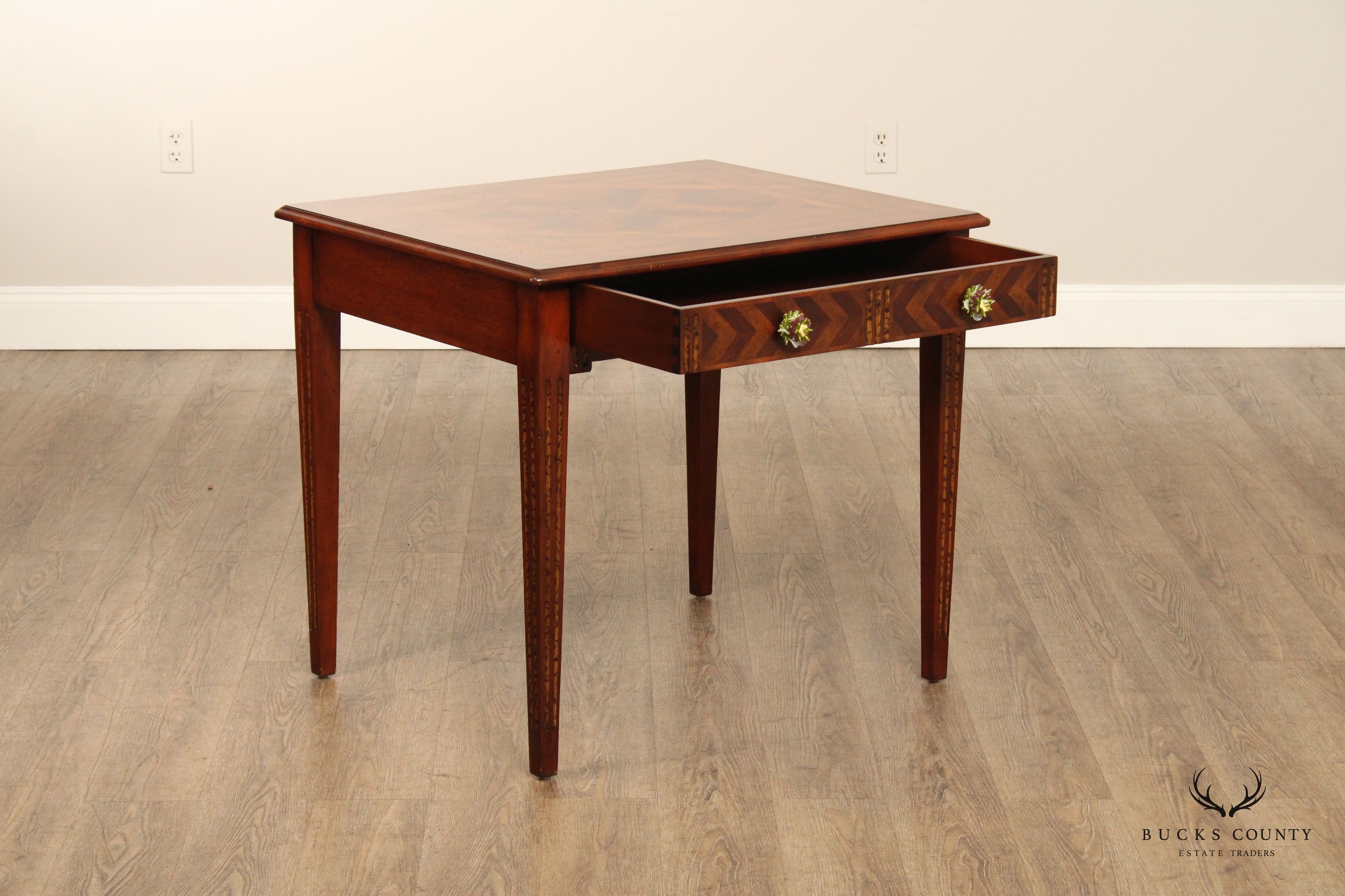 Drexel Heritage 'Celtic' Parquetry Top One Drawer Lamp Table