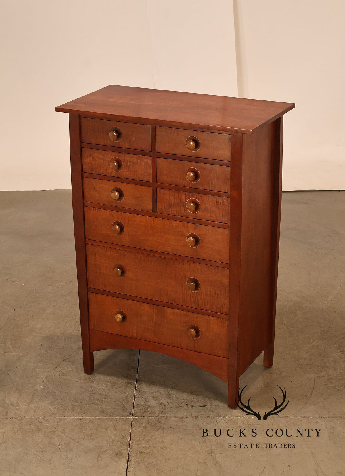 Stickley Mission Collection Harvey Ellis Cherry Inlaid Tall Chest Of Drawers