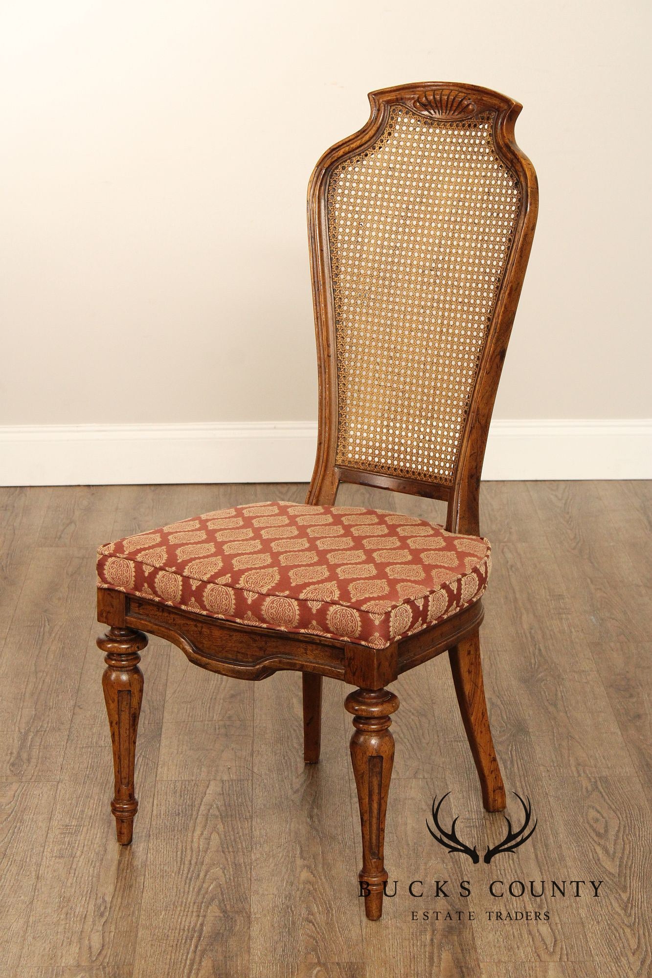 Italian Provincial Style Set of Eight Walnut Cane Back Dining Chairs