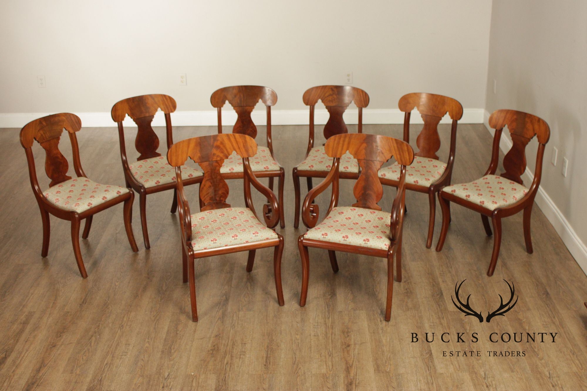 Biggs Furniture Empire Style Set of Eight Mahogany Dining Chairs