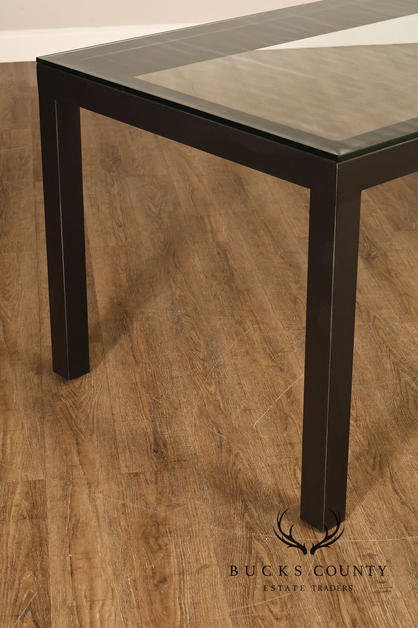 Mitchell Gold + Bob Williams Modern  Parsons Style Glass Top Dining Table
