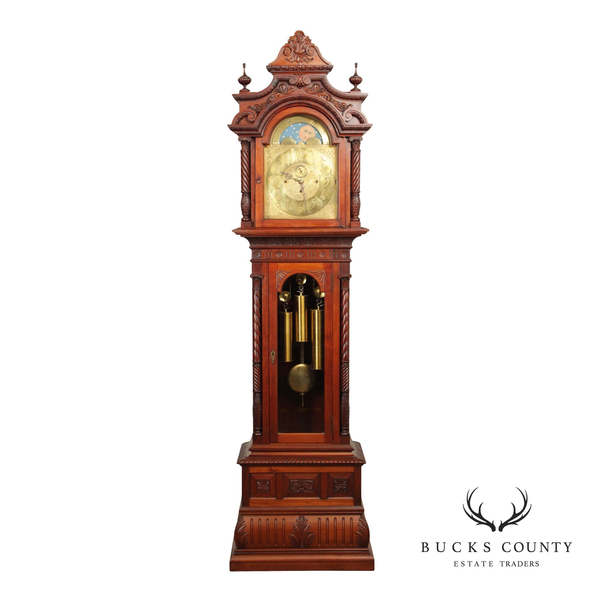 Elliot Of London Antique Victorian Style Carved Mahogany Grandfather Clock